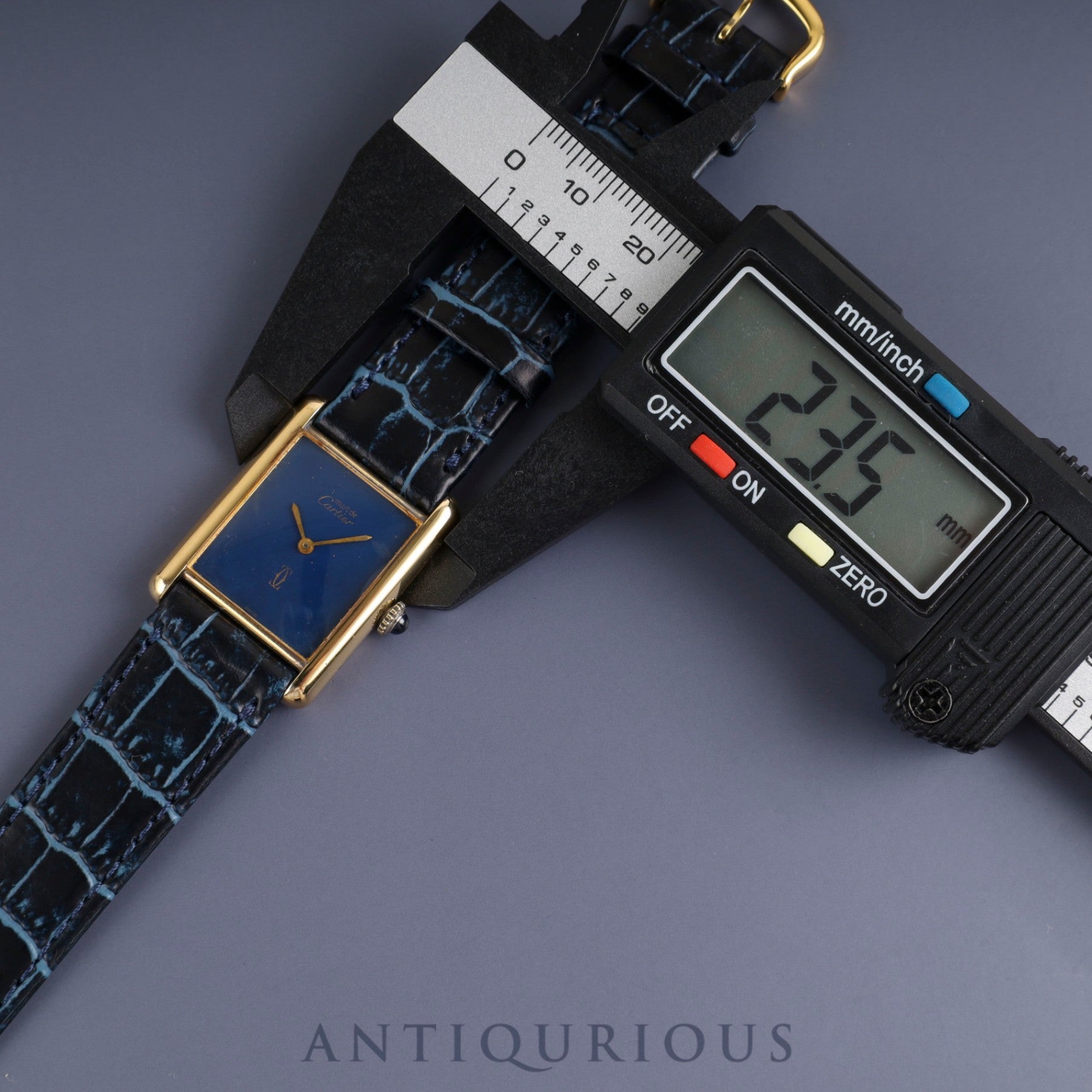 Cartier Must Tank LM Manual Winding Caliber 78-1 SV925 Leather Strap with Genuine GP Buckle, Lapis Lazuli Dial, Circa 1976-1981, Overhauled
