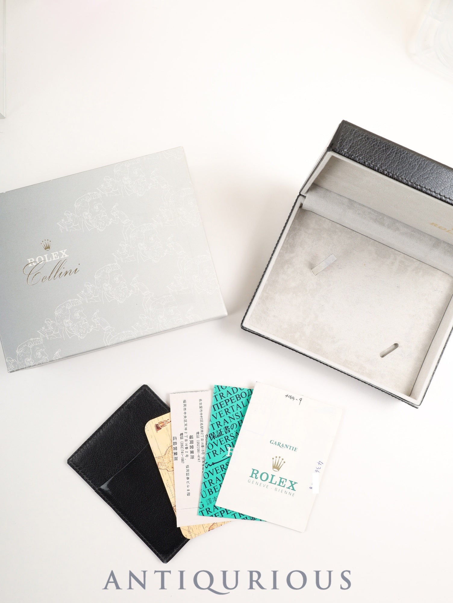 ロレックス チェリーニ 4084 手巻き Cal.1601 革 750WG 純正ピンバックル(SS)グレー3Pダイヤ文字盤 43番台(1975年)箱 保証書(1990年)オーバーホール済み