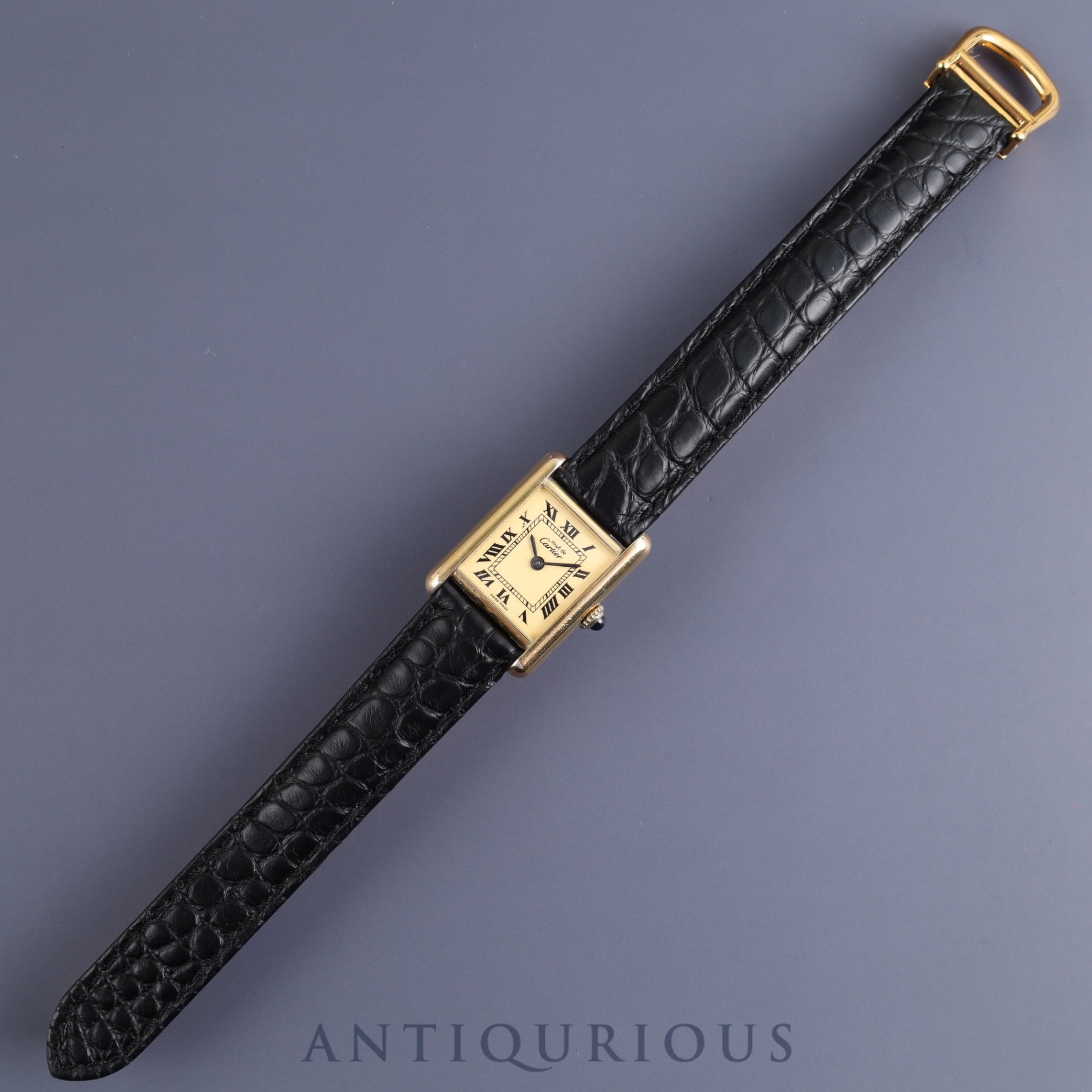 Cartier Must Tank SM 2974213 Manual winding V925 Leather Genuine D buckle (GP) Ivory Roman dial International permanent warranty (1982) Complete service completed at Cartier boutique