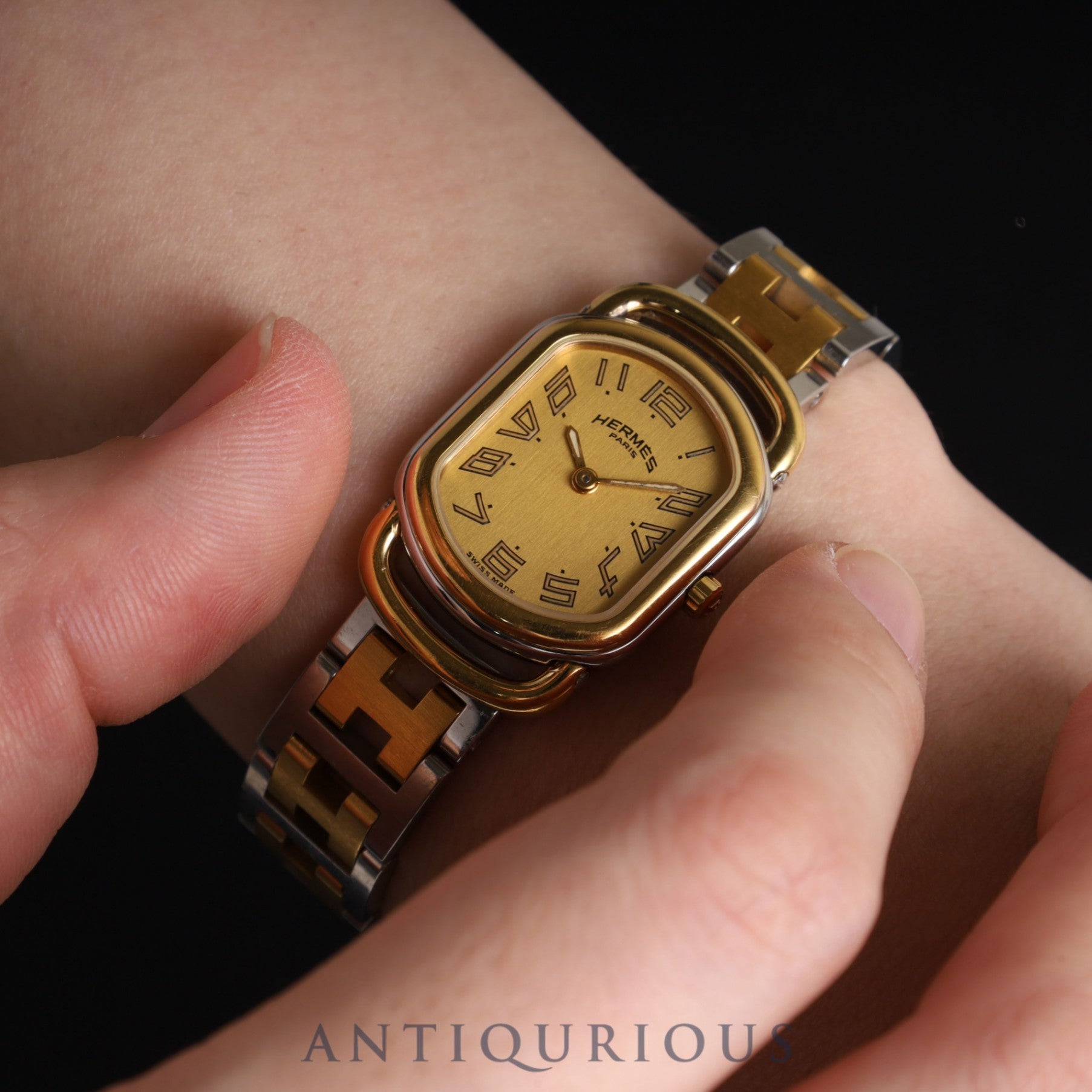 エルメス ラリー 77.03 クォーツ Cal.976.001 SS/GP SS/GP ゴールド文字盤 ケース オーバーホール済み