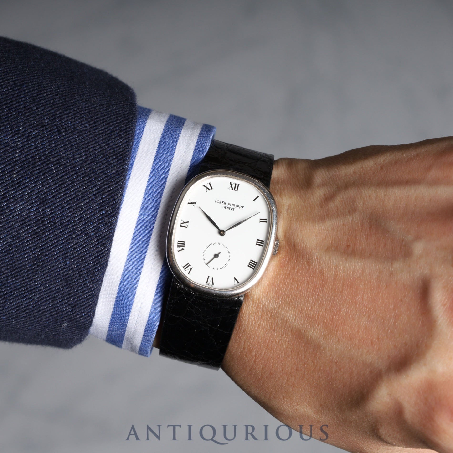 Patek Philippe Golden Ellipse 3948 Manual Winding Cal.215 WG Leather White Dial 1980s