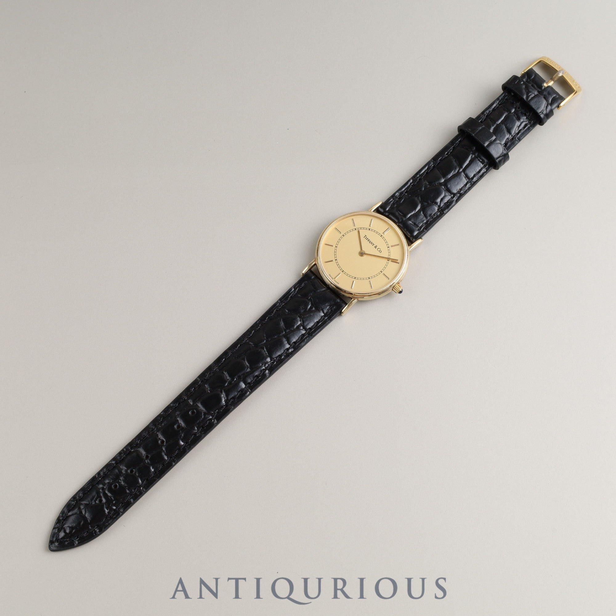 Tiffany Round Classic 60-501 Quartz 14KYG Leather Genuine Buckle (GP) Gold Dial Box