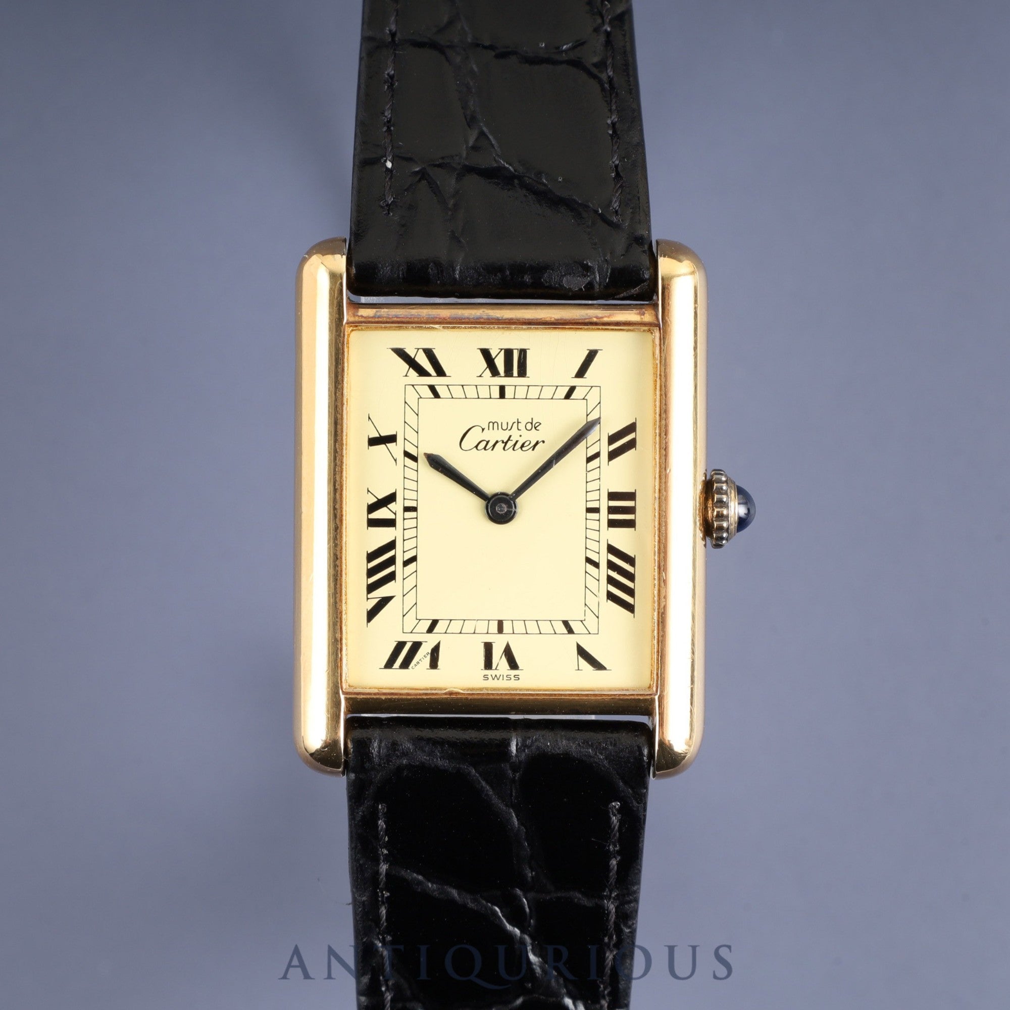 Cartier Must Tank LM Manual Winding Caliber - SV925 Leather Strap with Genuine GP Buckle, Ivory Roman Dial, Circa 1976-1981, Overhauled