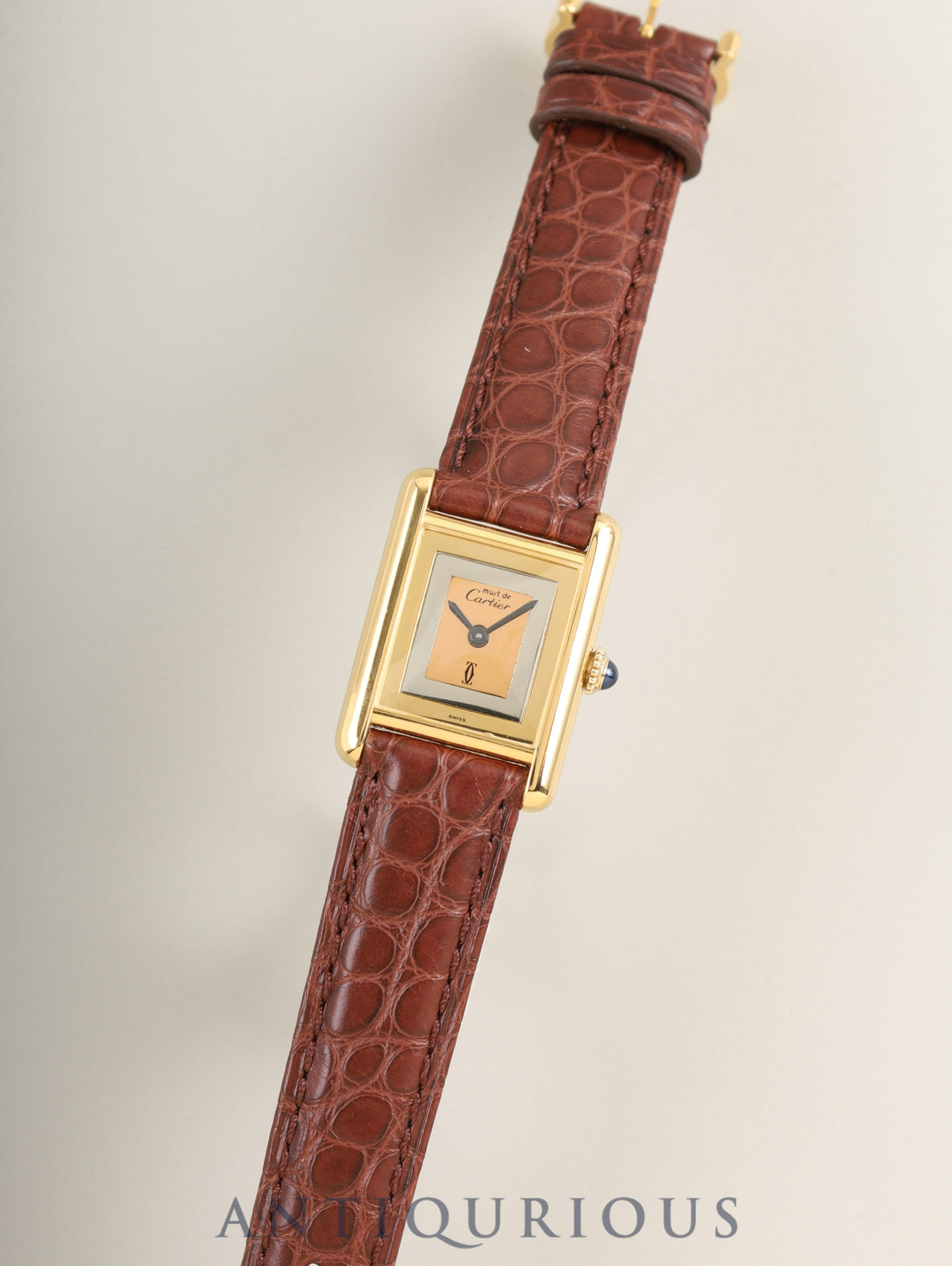 Cartier Must Tank SM Manual Winding Caliber 78-1 Leather Watch with Genuine Pin Buckle (GP) Square Trinity Dial (SWISS Marking) Overhauled