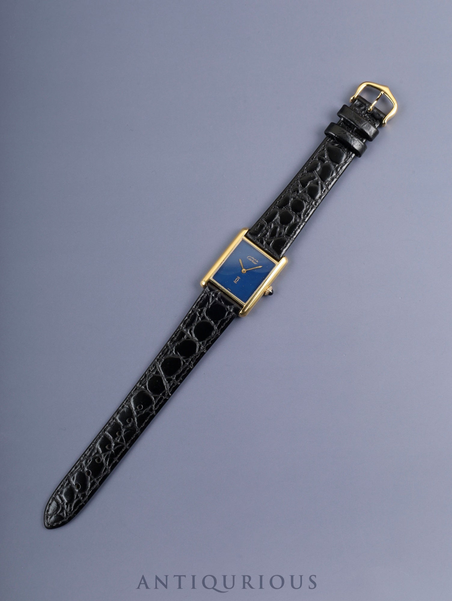 カルティエ マストタンク LM 手巻き Cal.78-1 SV925 革 純正尾錠(GP) ラピスラズリ文字盤(SWISS表記) オーバーホール済み 新品仕上げ済み