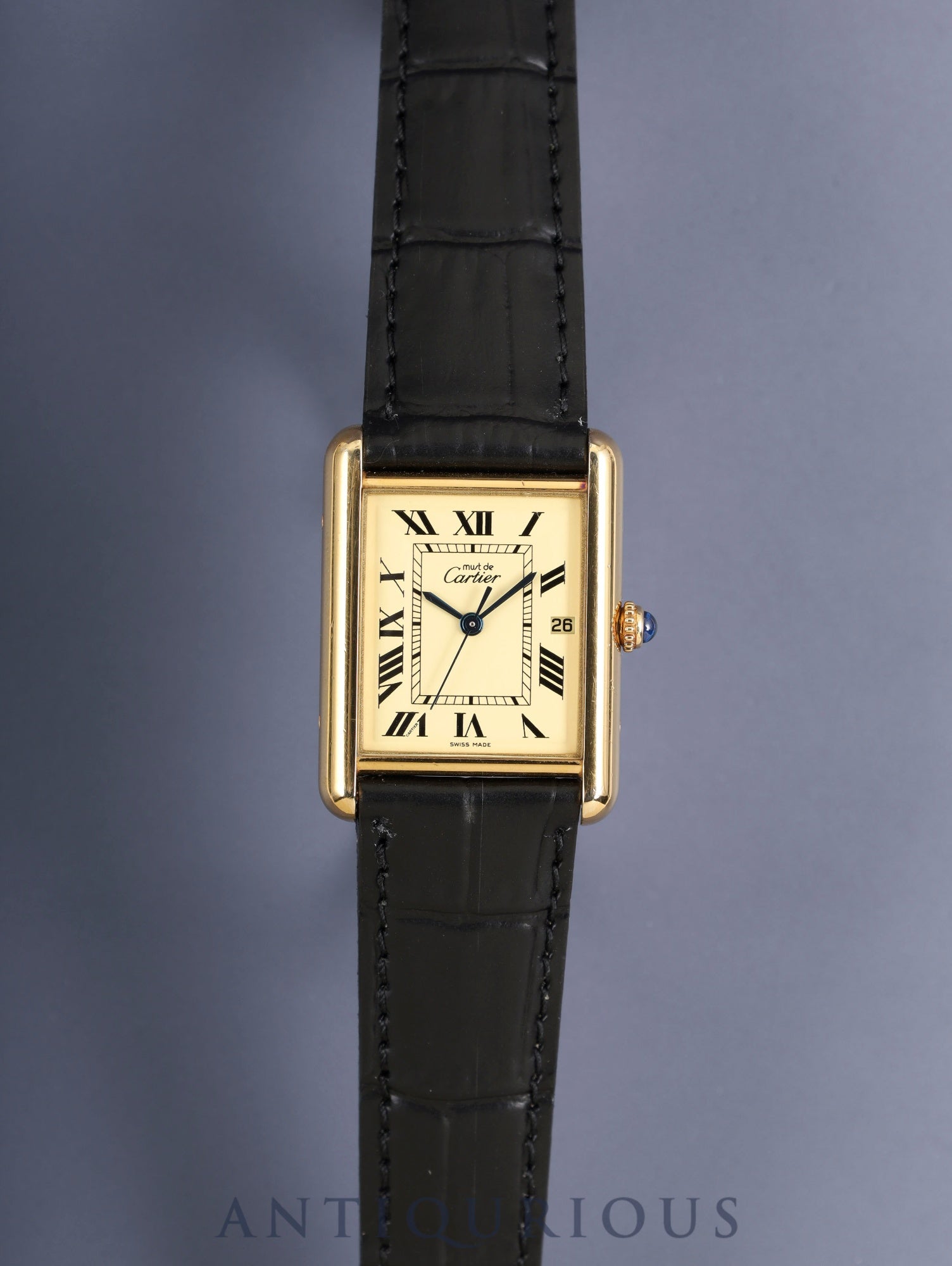 Cartier Must Tank GM (XL) W1017454 / 2413 Quartz Cal.687 SV925 Leather Genuine D-Buckle (GP) Ivory Roman Dial (SWISS MADE) Overhauled