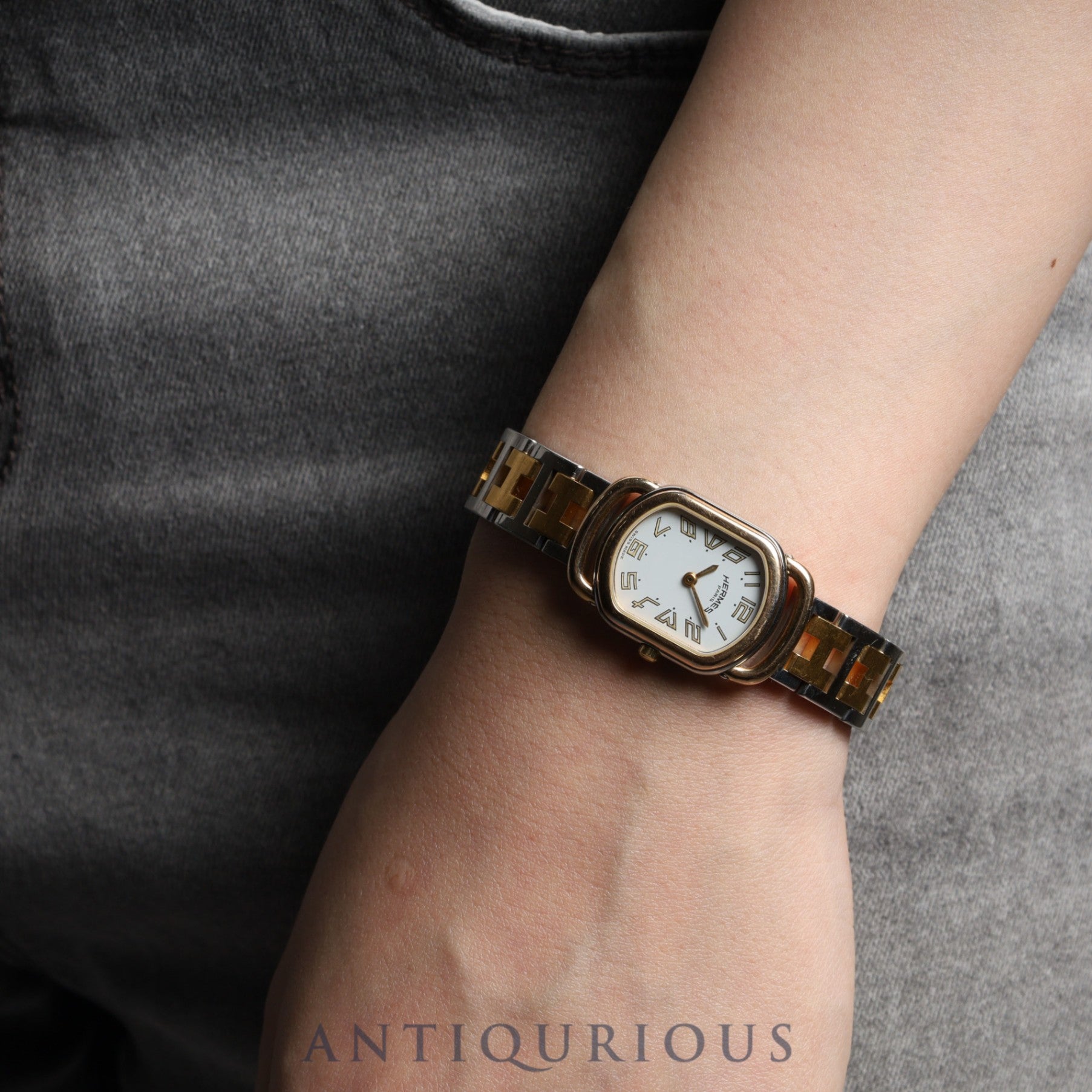 Hermes Rally 77.03 Quartz Cal.976.001 SS/GP SS/GP White Dial Overhauled