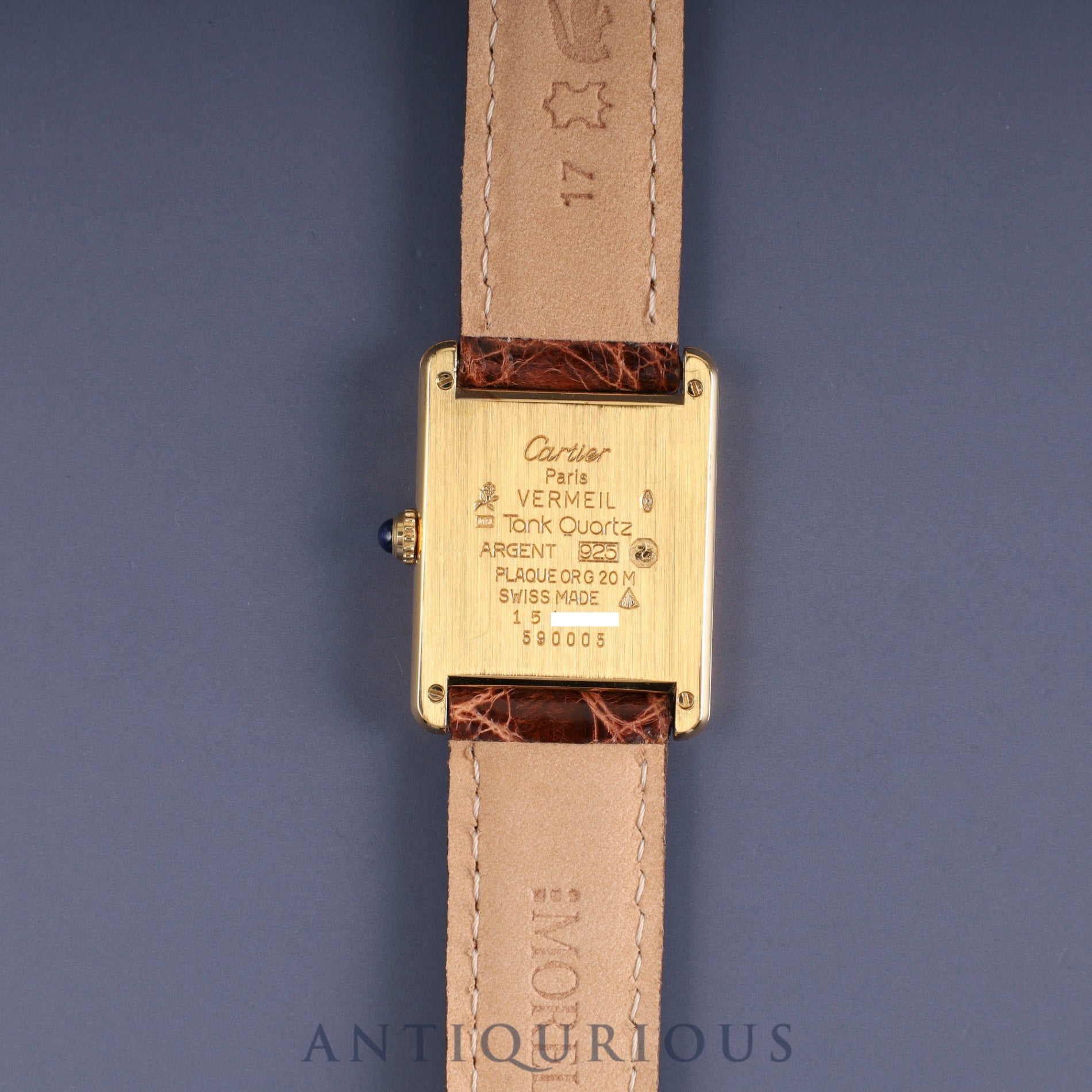 Cartier Must Tank LM 590005 Quartz SV925 Leather Genuine Buckle (GP) Opalan Dial Circa 1982-Circa 1995