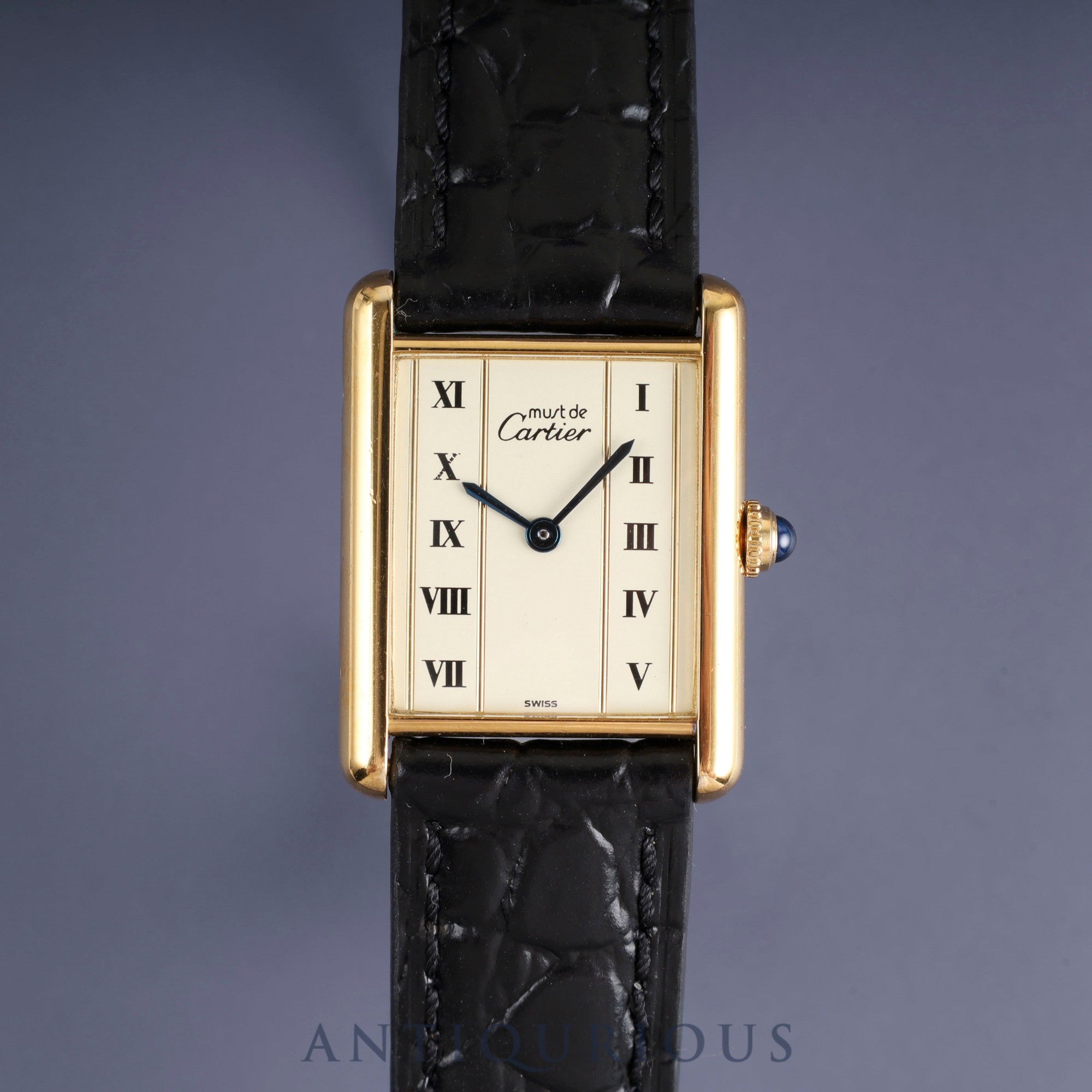 Cartier Must Tank LM 590005 Quartz Cal.90 SV925 Leather Genuine Buckle (GP) Straight Roman Dial Overhauled