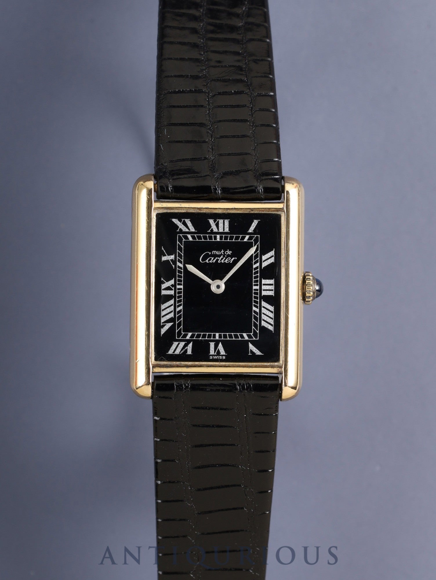 カルティエ マストタンク LM 手巻き Cal.ETA2512 SV925 革 純正尾錠(GP)ブラックローマン文字盤(SWISS表記) オーバーホール済み