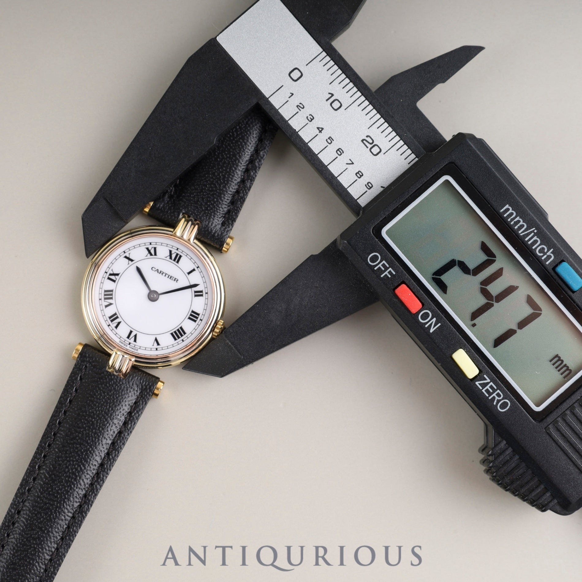 Cartier Vendôme VLC SM Trinity 81004 Quartz 750 Leather Watch with Genuine GP Buckle, White Roman Dial, Completely Serviced at a Cartier Boutique