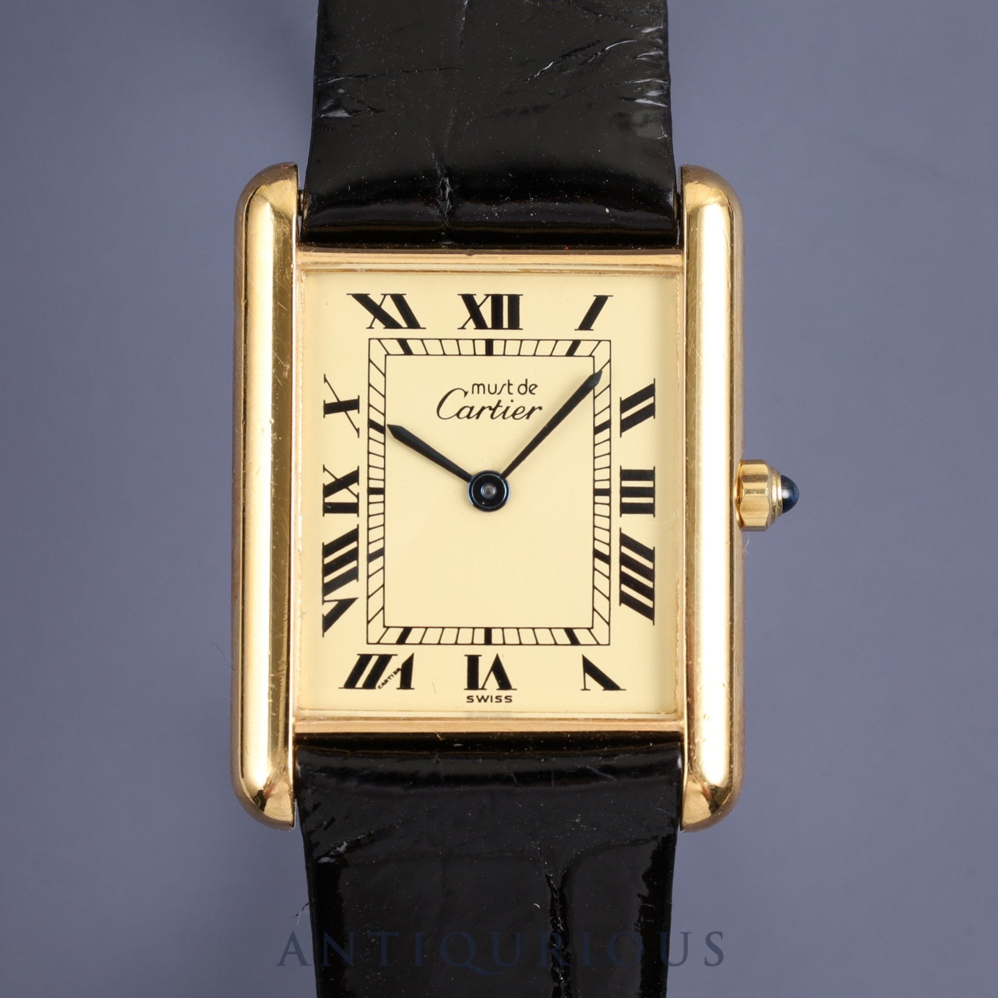 Cartier Must Tank LM 6 81006 Quartz Cal.81 SV925 Leather Genuine Buckle (GP) Ivory Roman Dial Overhauled