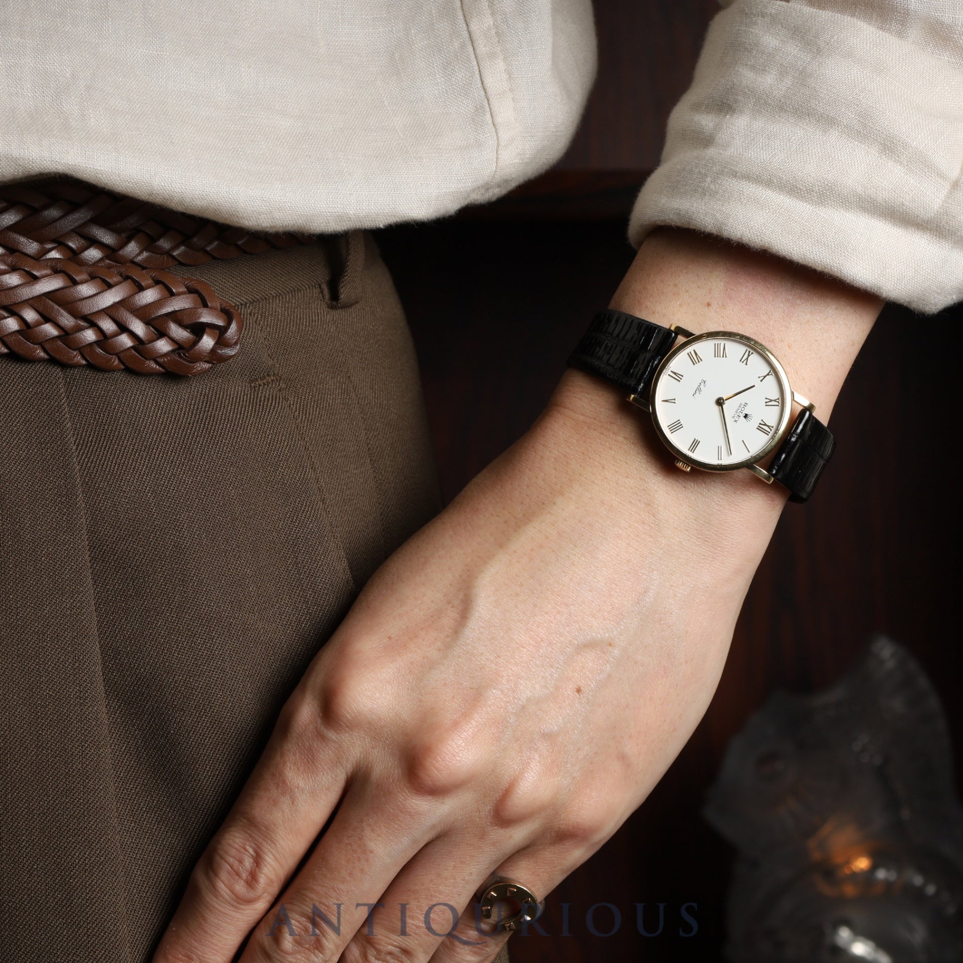 ロレックス チェリーニ 5112/8 手巻き Cal.1602 18K 革 純正尾錠(750) ホワイトローマン文字盤 W番(1994年~1995年)保証書 箱 冊子 純正ベルト オーバーホール済み