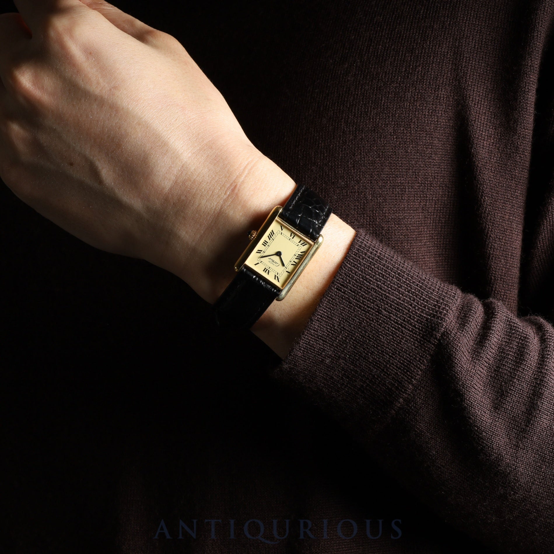 Cartier Must Tank LM 590005 Quartz Cal.90 SV925 Leather Genuine Buckle (GP) Ivory Roman Dial Overhauled and Finished to Like New