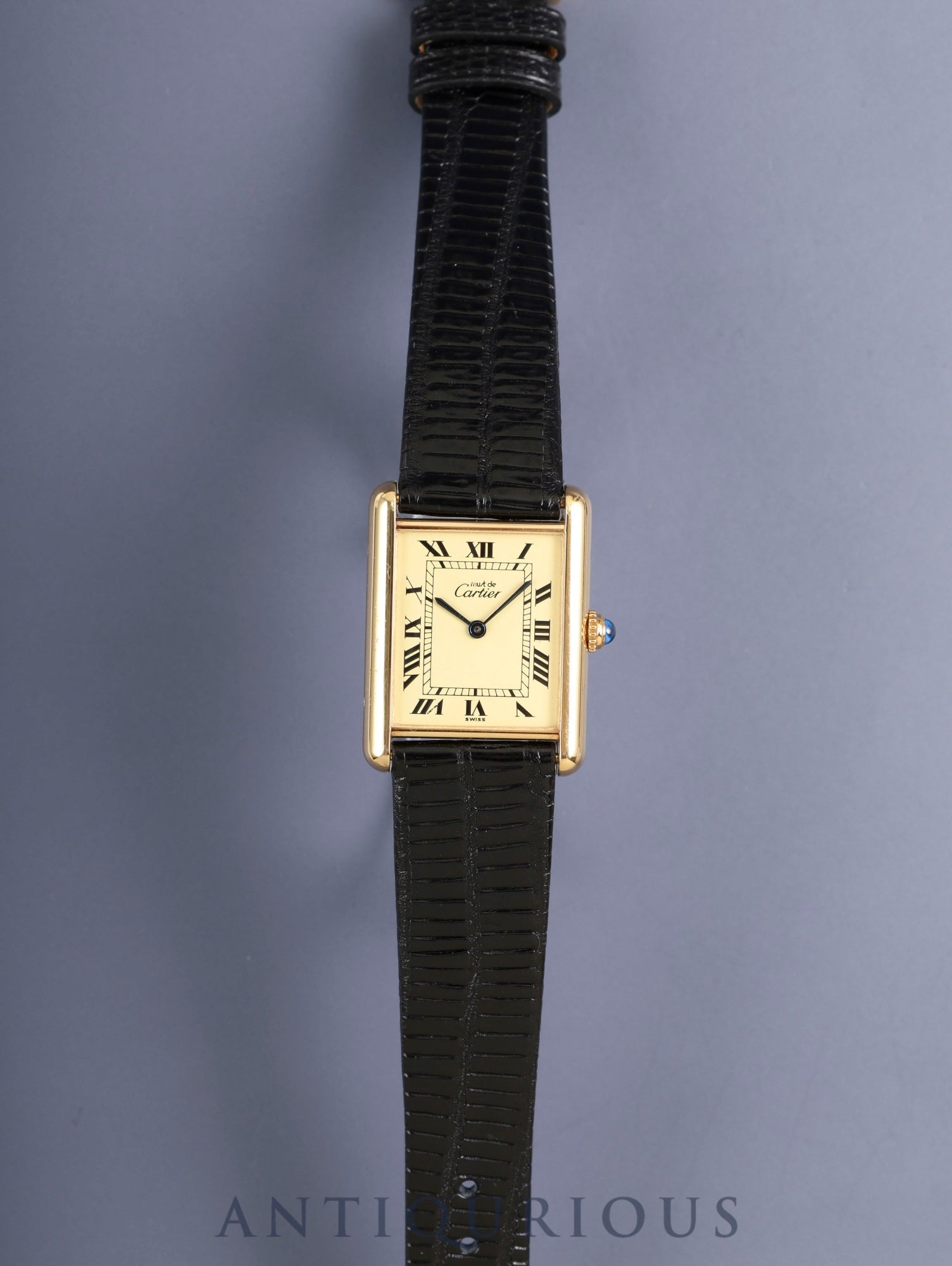 カルティエ マストタンク LM 590005 クォーツ Cal.90 SV925 革 純正ピンバックル(GP)アイボリーローマン文字盤(SWISS表記)箱 冊子 保証書(1987年) オーバーホール済み
