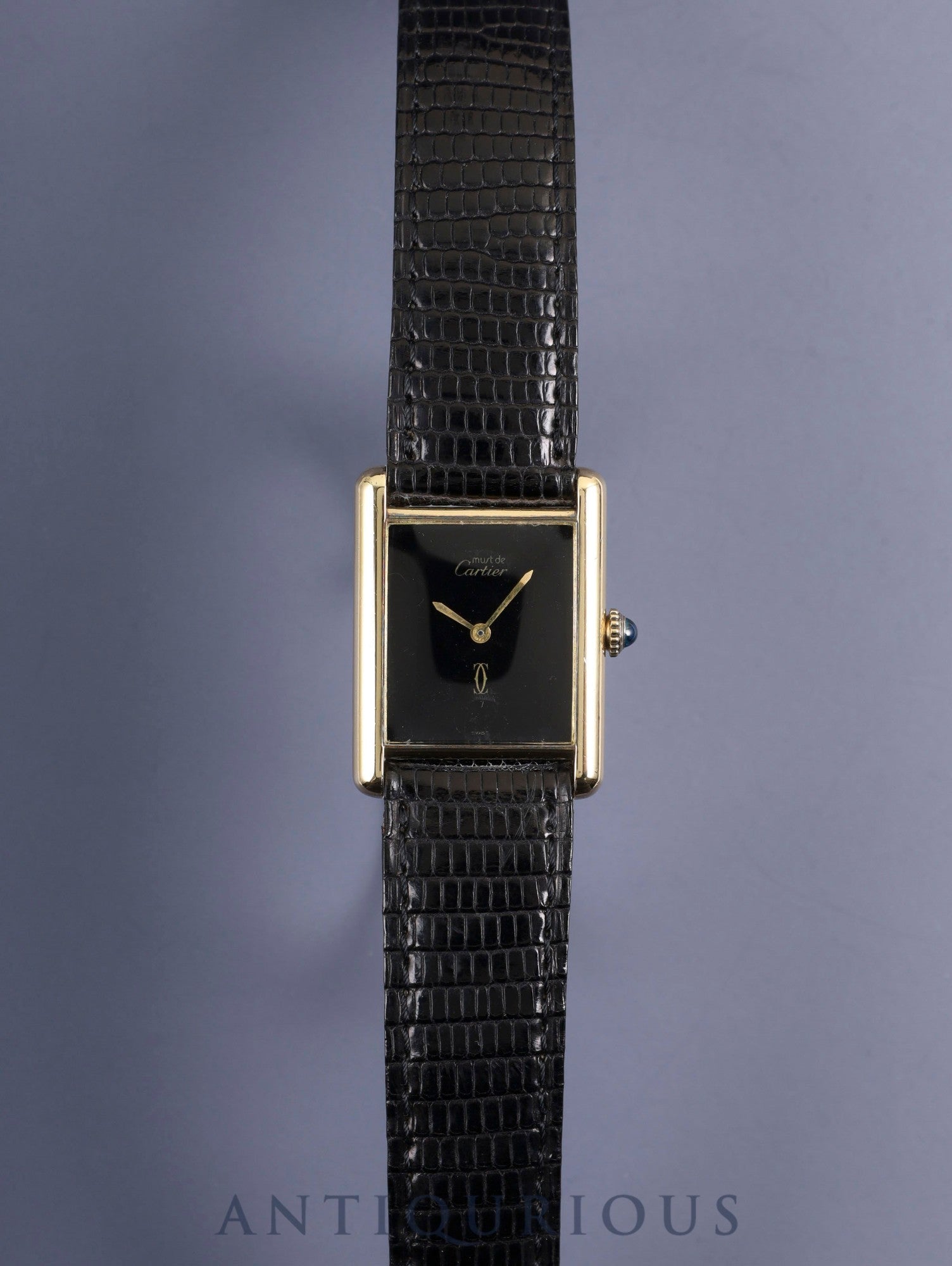 Cartier Must Tank LM, manual winding, Cal. 78-1, SV925, genuine leather strap, genuine buckle (GP), onyx dial, circa 1976-1981, overhauled.