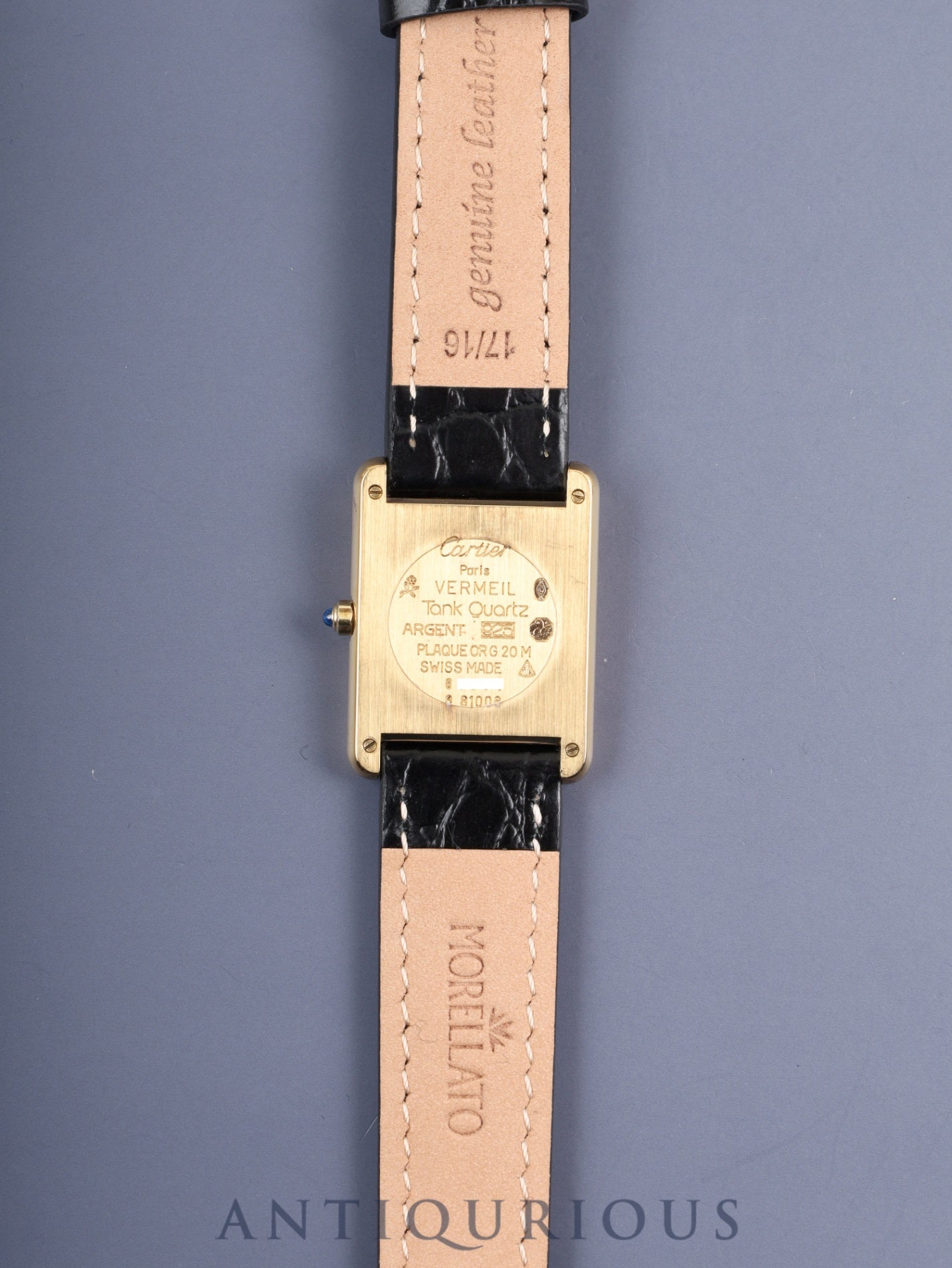 カルティエ マストタンク LM 6 81006 クォーツ Cal.81 SV925 革 純正尾錠(GP) オニキス文字盤 箱 冊子 保証書(1987年) タグ オーバーホール済み