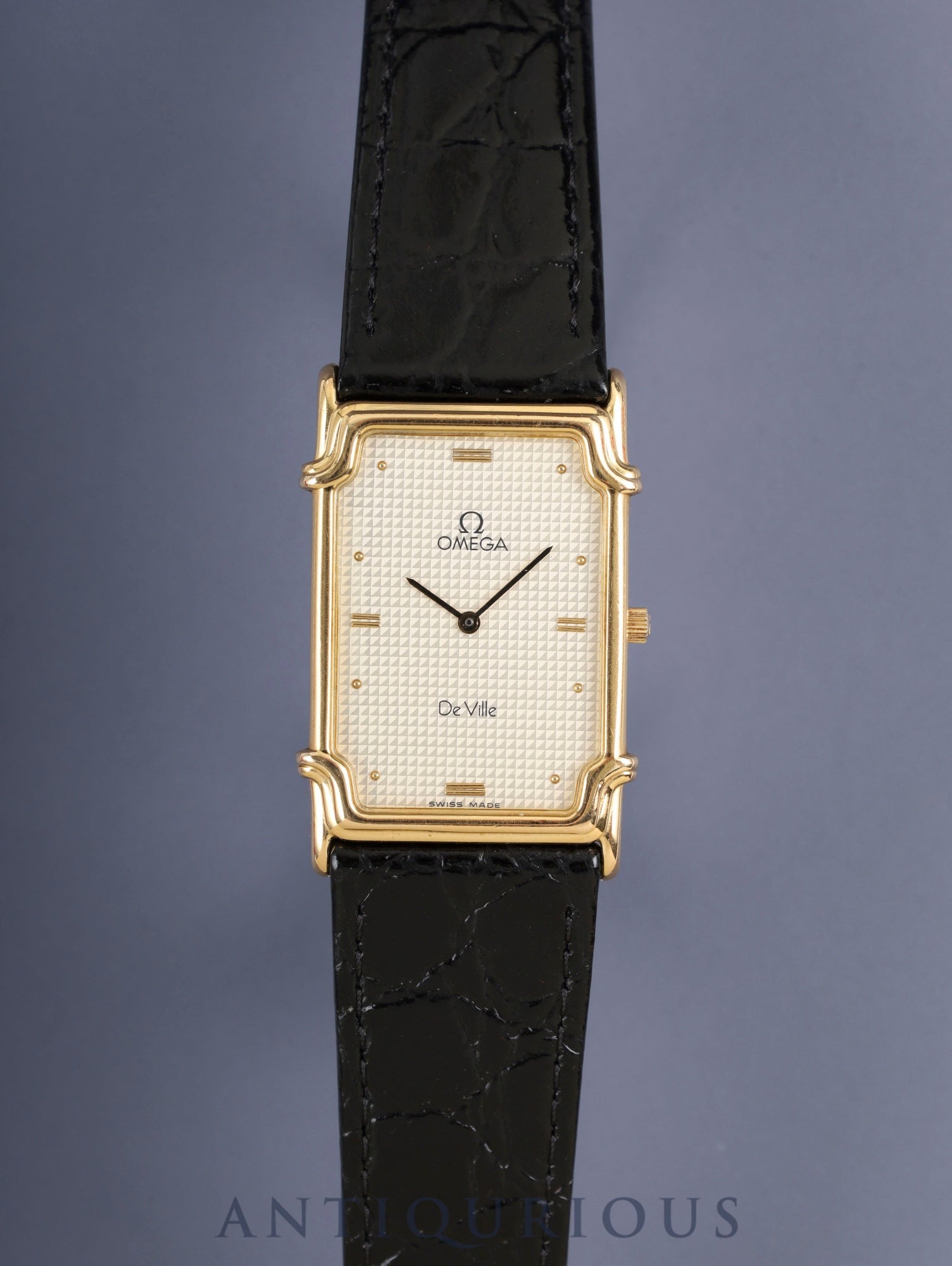オメガ デ・ヴィル クォーツ Cal.1450 SS 革 社外尾錠(GP) ゴールド文字盤 箱 タグ オーバーホール済み