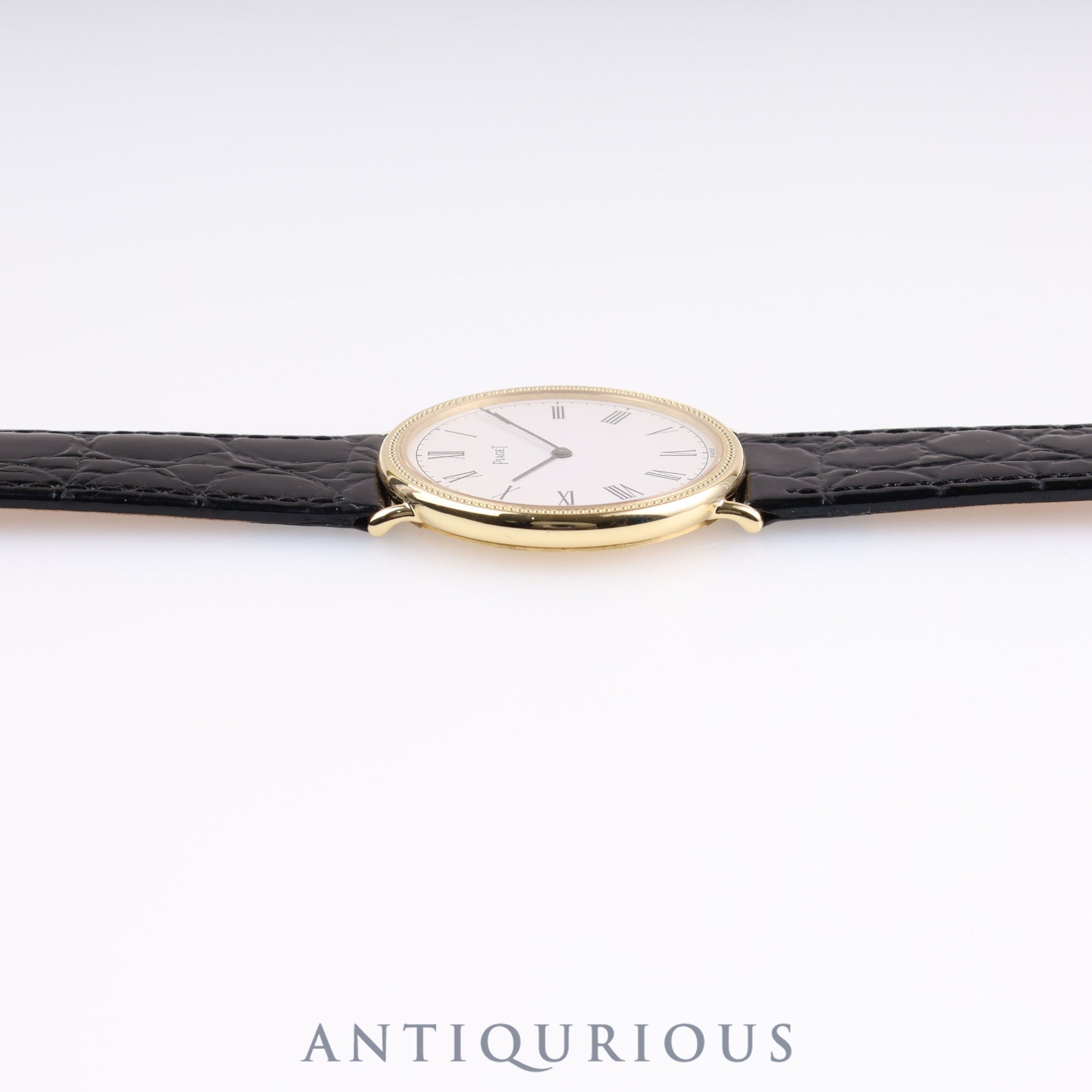 Piaget Round 90239 Manual winding Cal.9P2 YG Leather Genuine buckle (750) White dial Box Warranty (1989)