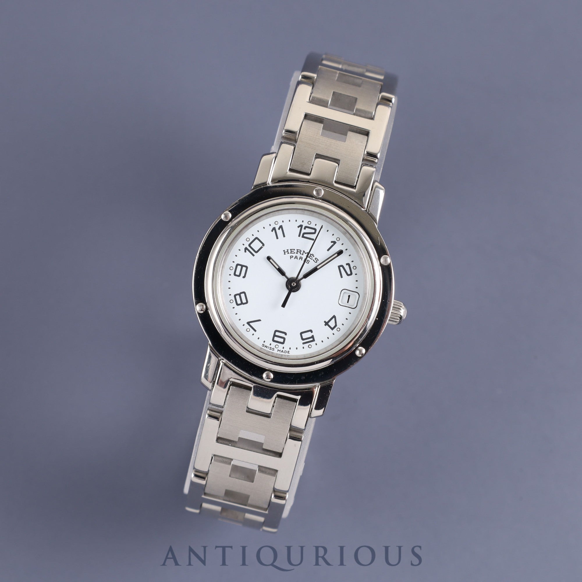 Hermes Clipper CL4.210 Quartz SS SS White Arabic Dial 24.0mm Box Warranty (2003) Overhauled