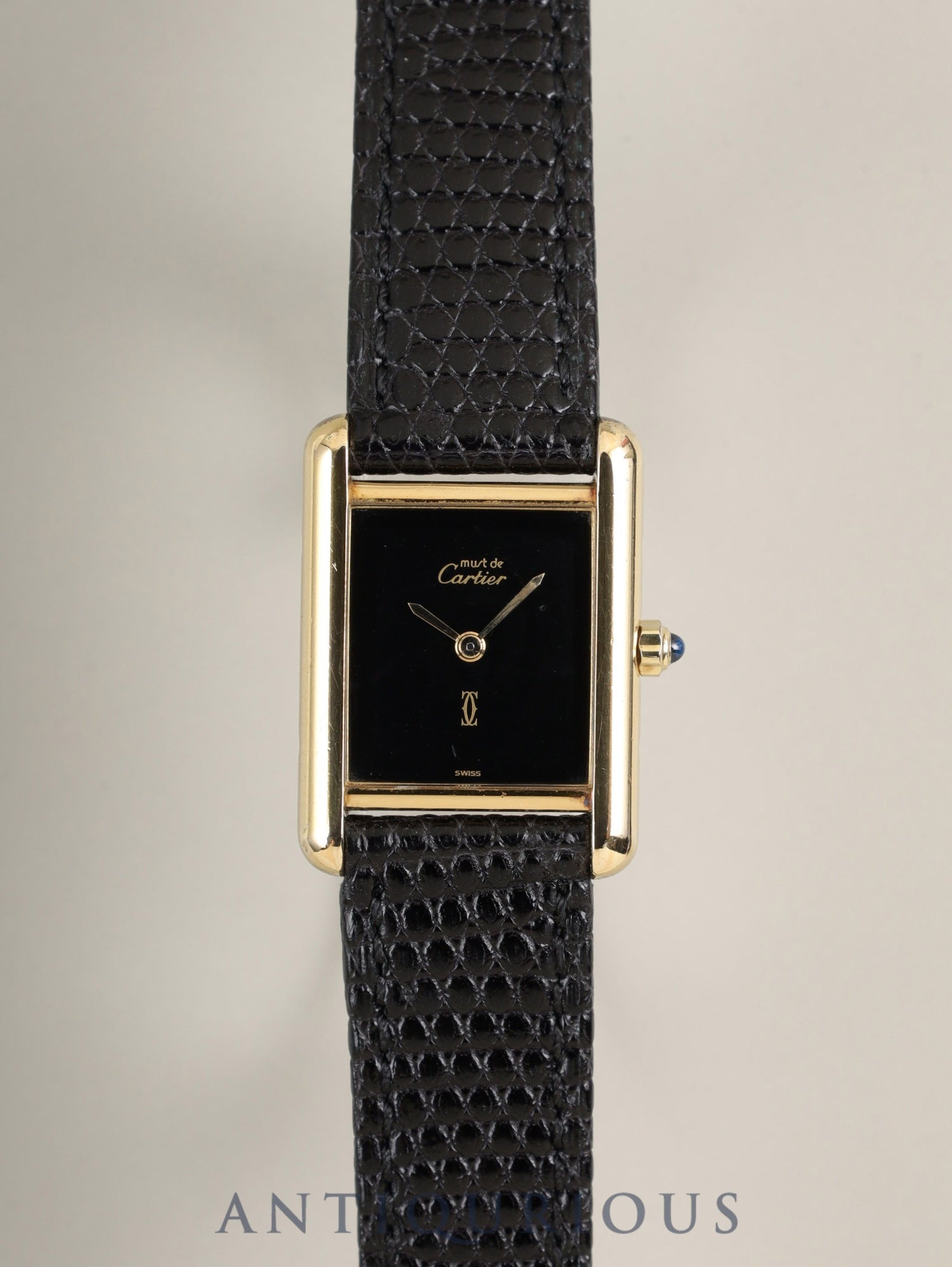 カルティエ マストタンク SM 3 66001クォーツ Cal.157 SV925 革 純正ピンバックル(GP)オニキス文字盤(SWISS表記)オーバーホール済み