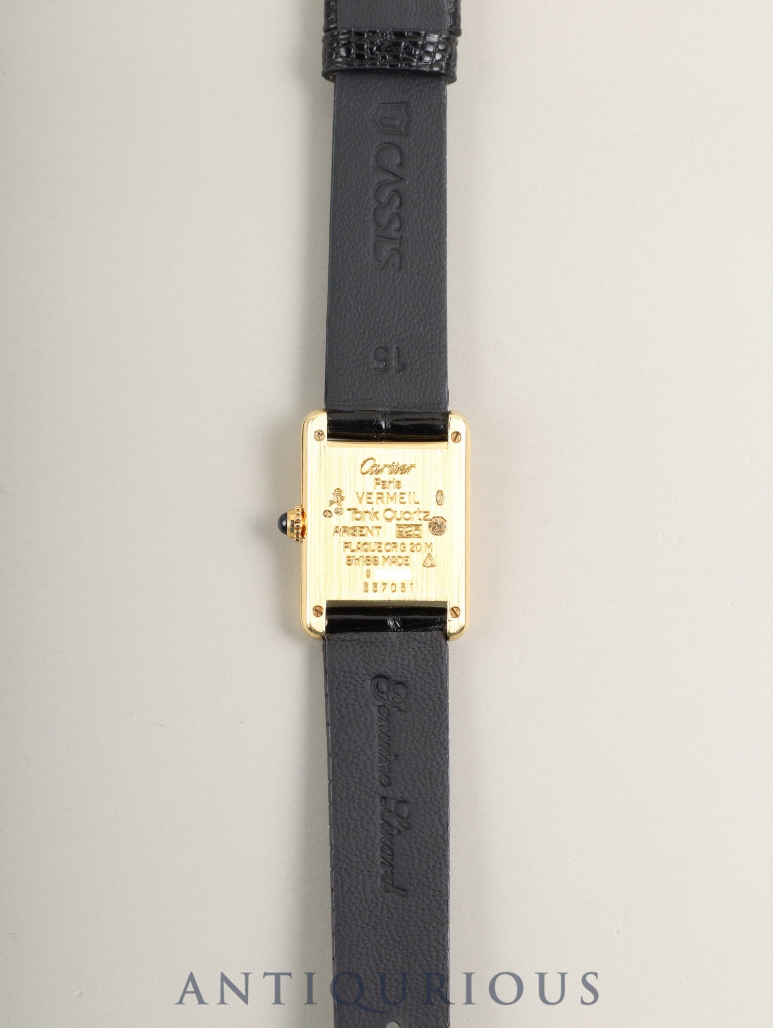 Cartier Must Tank SM 557051 Quartz Cal.057 SV925 Leather Genuine Pin Buckle (GP) Black Roman Dial (SWISS marking) Overhauled Polished