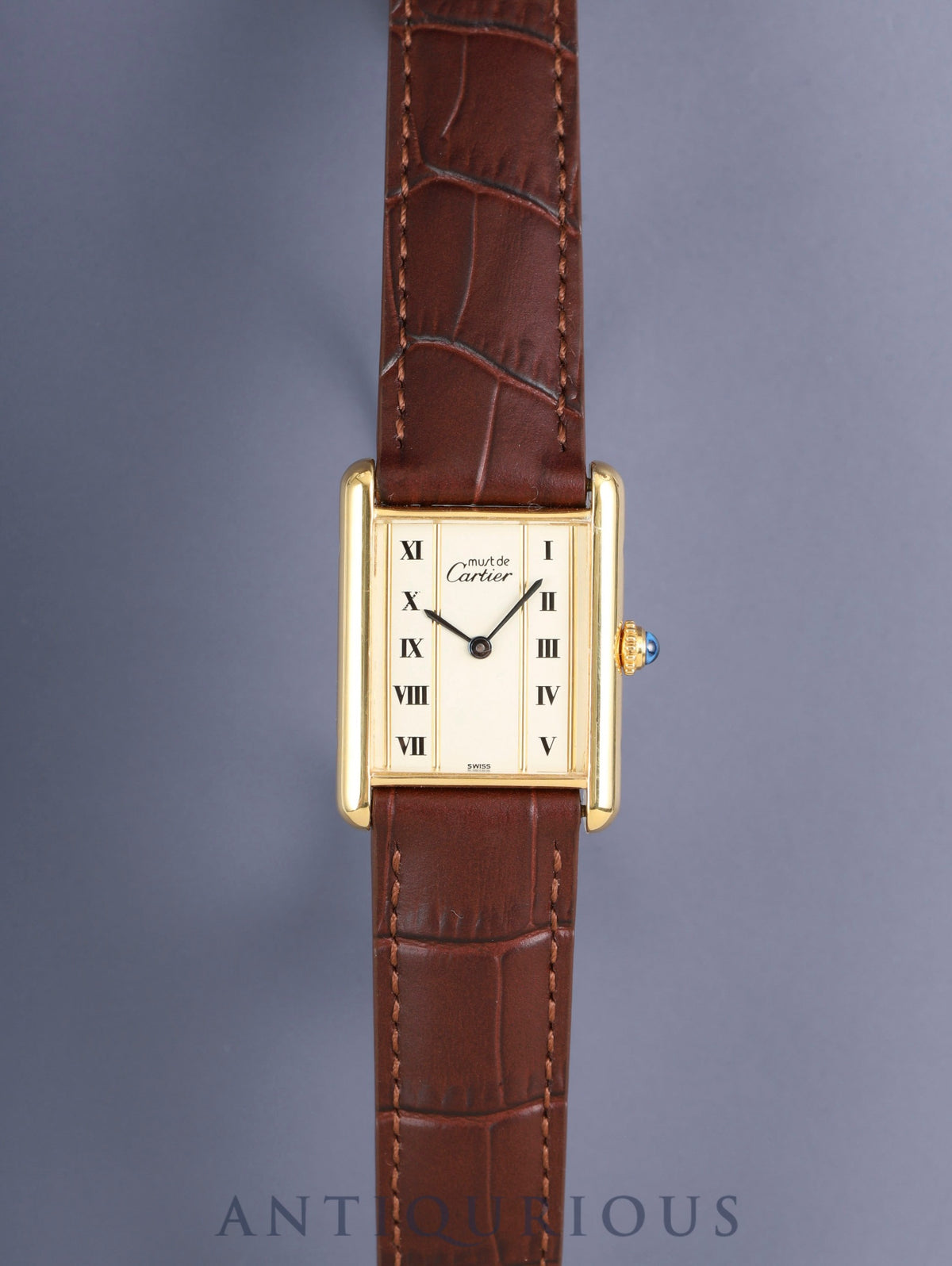 Cartier Must Tank LM 590005 Quartz Caliber 90 SV925 Leather Straight Roman Dial (SWISS Marking) Overhauled and Polished to Look Like New