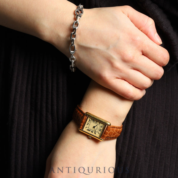 Cartier Must Tank MM 2415 Quartz Cal.057 SV925 Leather Genuine D Buckle (GP) Ivory Roman Dial Overhauled and Finished to Like New