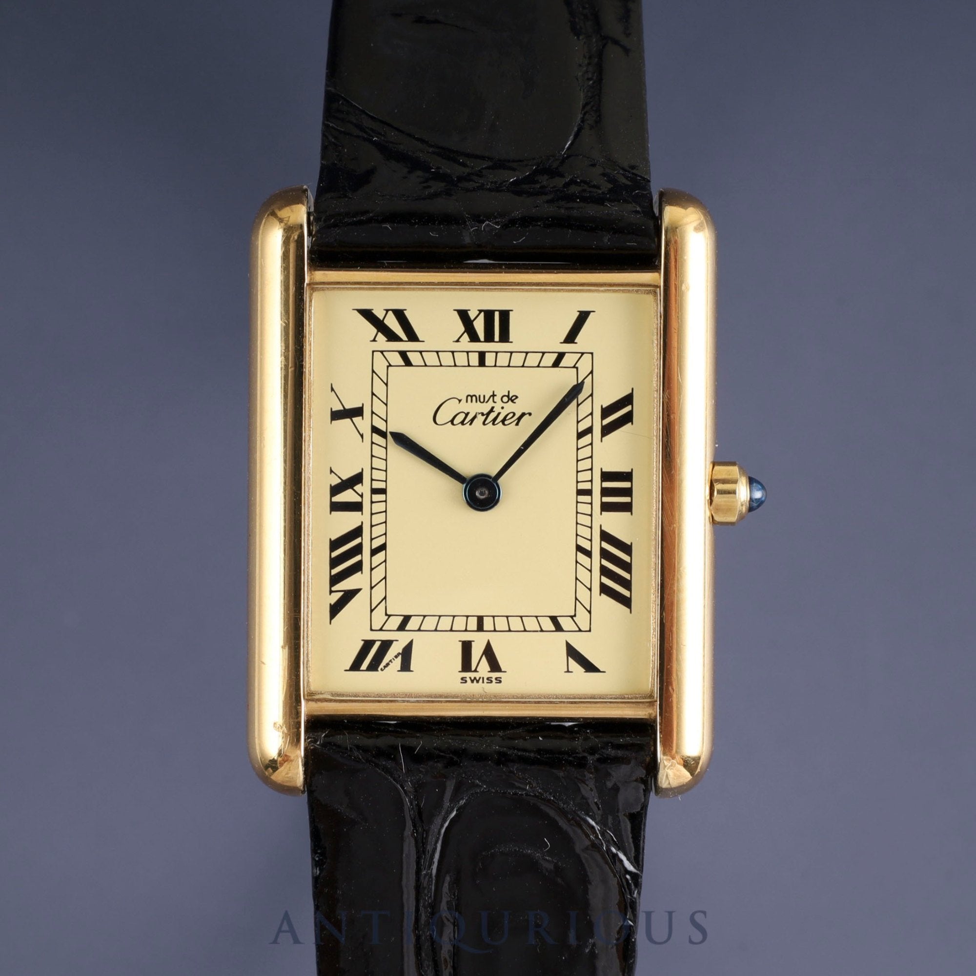 カルティエ マストタンク LM 681006 クォーツ Cal.81 SV925 革 純正尾錠(GP) アイボリーローマン文字盤 オーバーホール済み