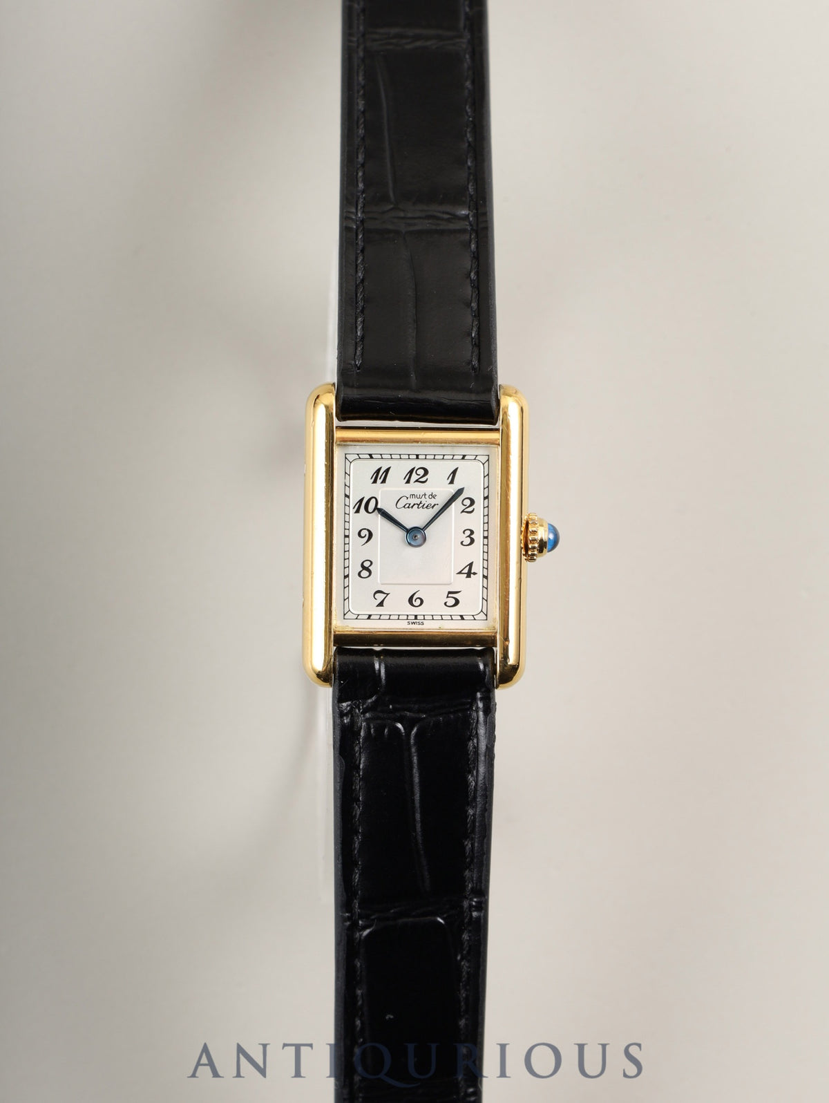 Cartier Must Tank SM 5057001 Quartz Cal.057 SV925 Leather Strap with Genuine GP Buckle, Arabic Dial, Overhauled