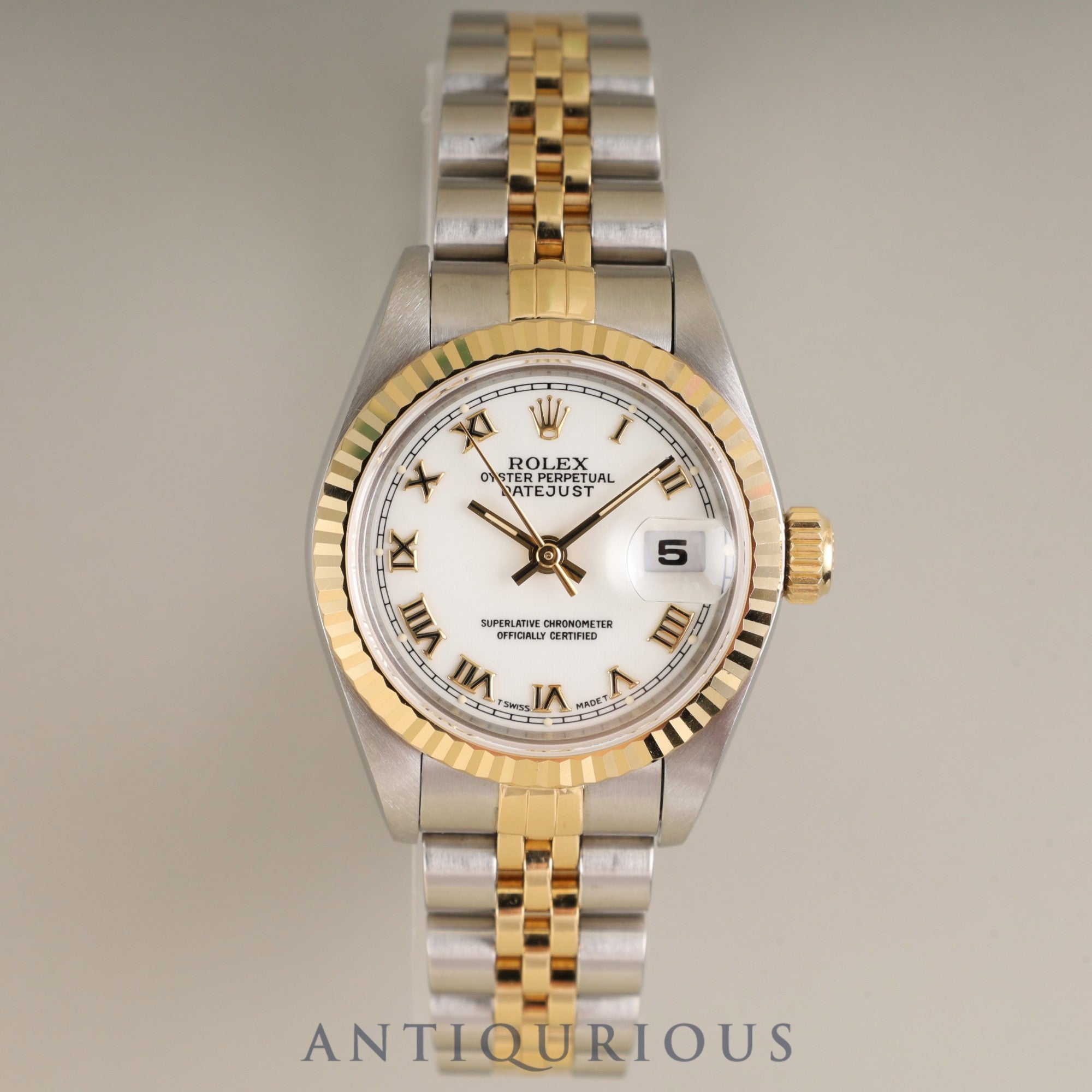 Rolex Lady-Datejust 69173 Automatic Caliber 2135 Stainless Steel/Yellow Gold White Shantung Dial W Serial Number (1994-1995) 1 Link Tag Overhauled