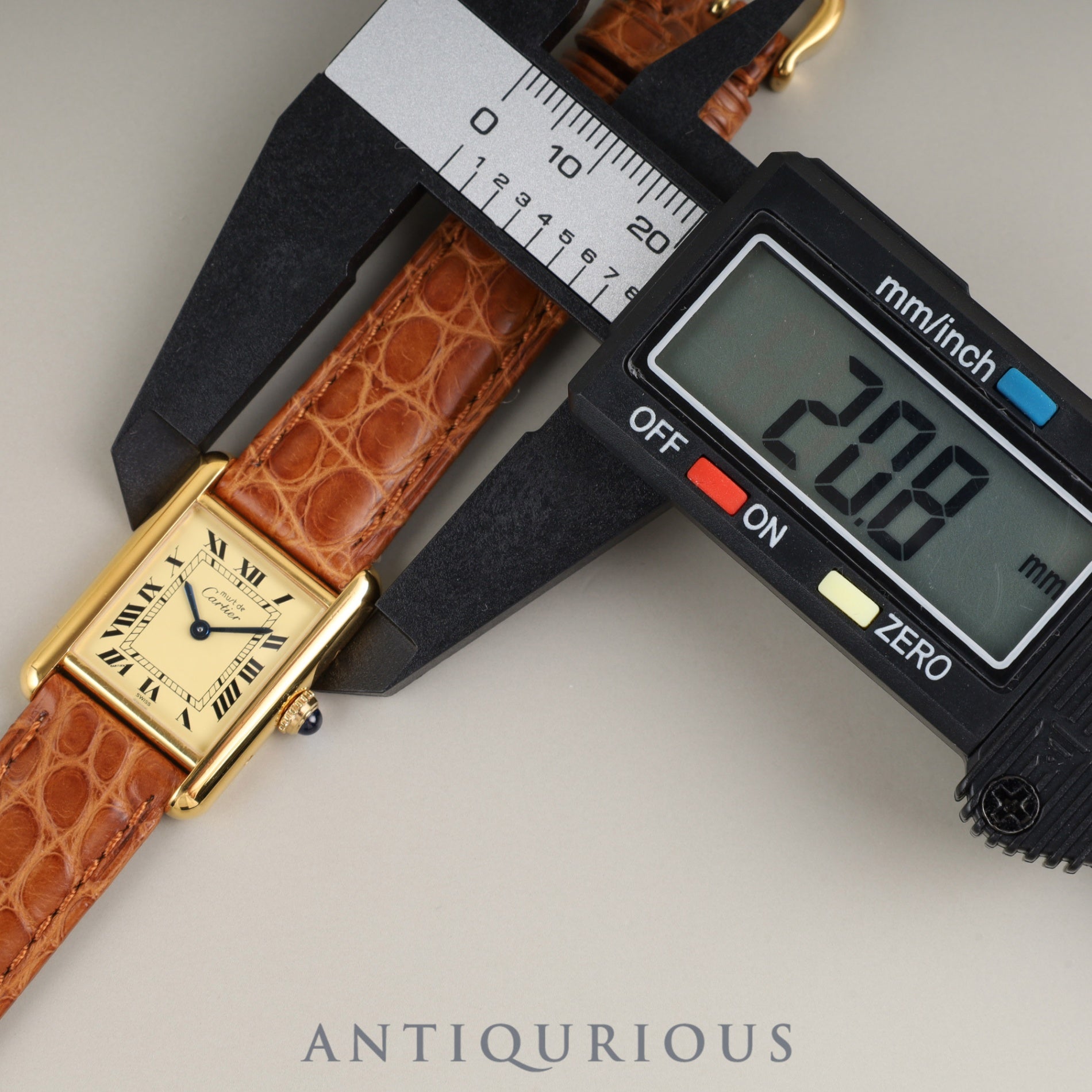 Cartier Must Tank SM 5057001 Quartz Caliber 057 SV925 Leather Strap with Genuine GP Buckle Ivory Roman Dial Overhauled and Finished to Look Like New