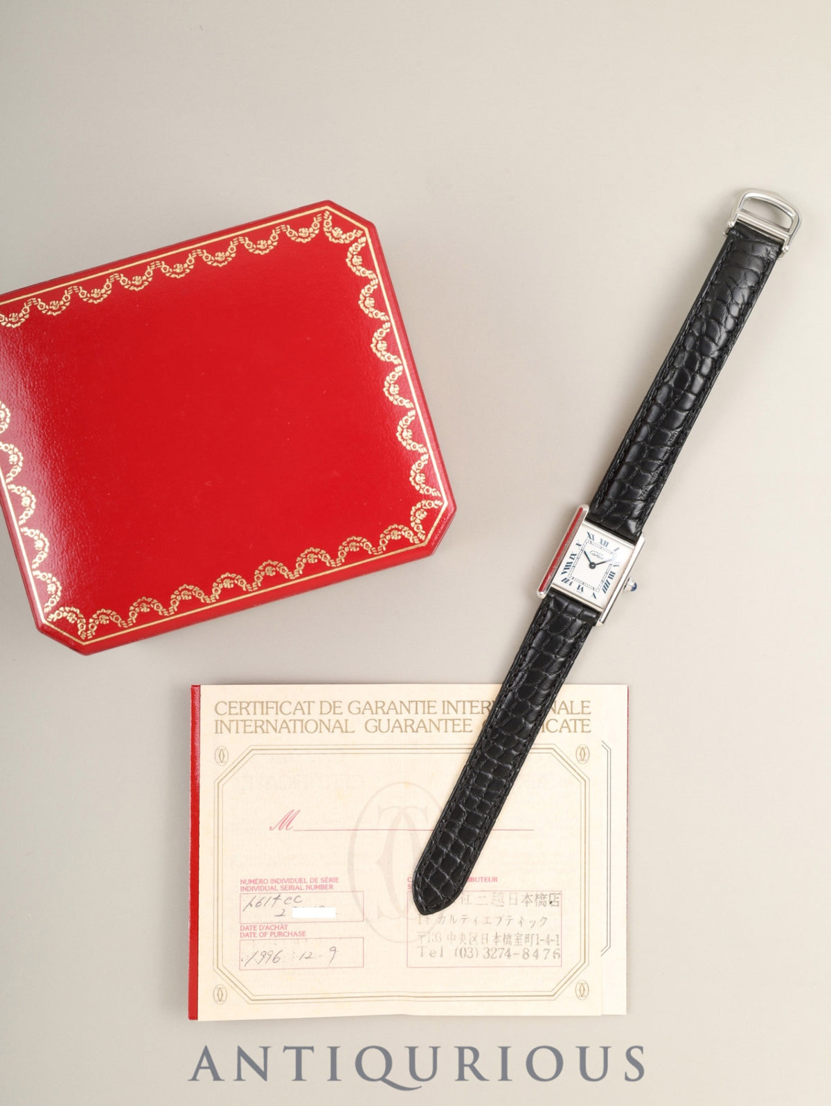 Cartier Must Tank SM 1614 Quartz Cal.057 SV925 Leather Genuine D-Buckle (SS) White Roman Dial (SWISS marking) Box, Manuals, Warranty Card (1996) Overhauled