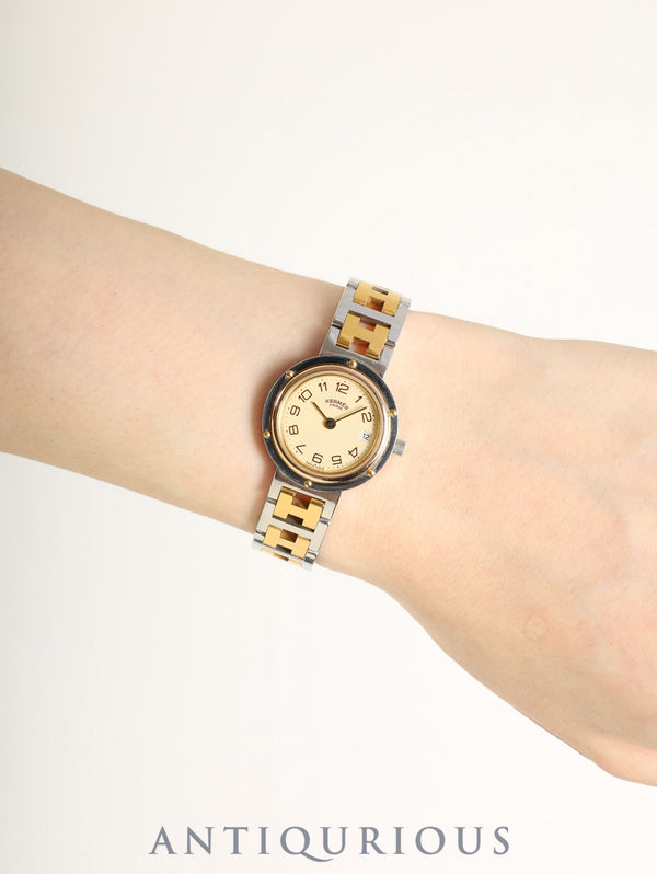 エルメス クリッパー 51.03 クォーツ Cal.- SS/GP SS/GP アイボリー文字盤 箱 冊子 保証書(1992年)オーバーホール済み