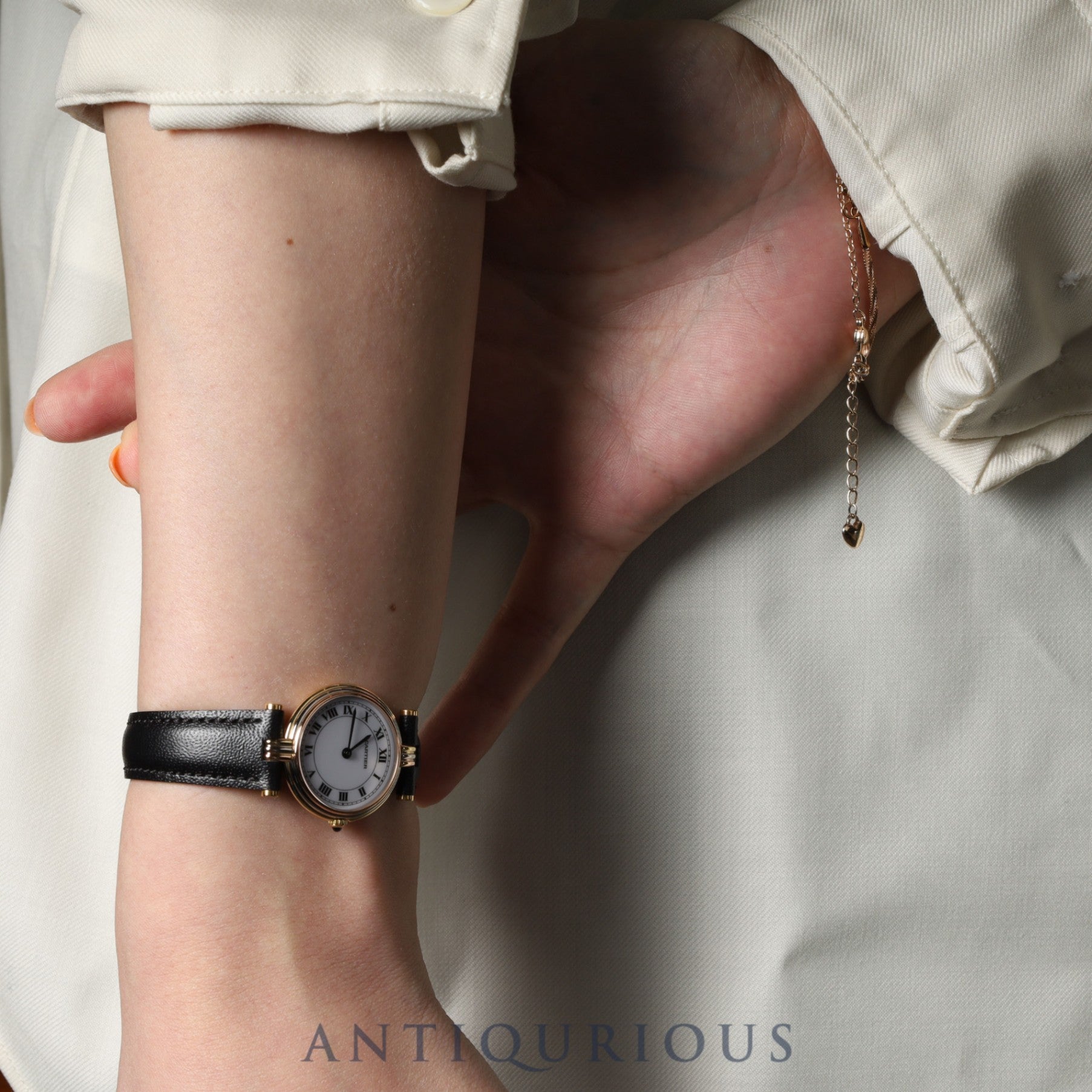 Cartier Vendôme VLC SM Trinity 81004 Quartz 750 Leather Watch with Genuine GP Buckle, White Roman Dial, Completely Serviced at a Cartier Boutique