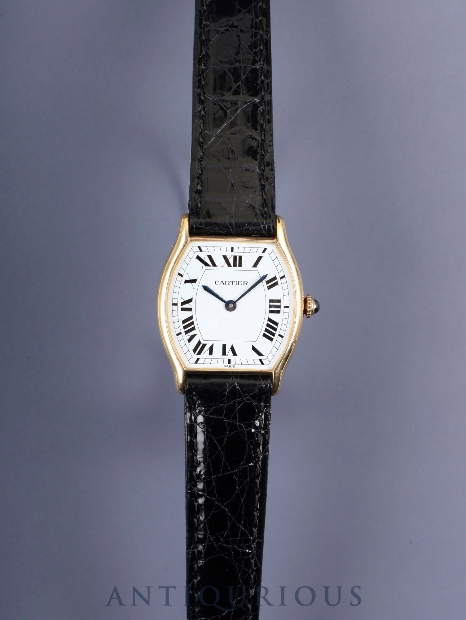 カルティエ トーチュ LM 10712 手巻き Cal.7001(プゾー)750YG 革 純正尾錠(750YG)ホワイトローマン文字盤(PARIS表記) 純正革ベルト オーバーホール済み