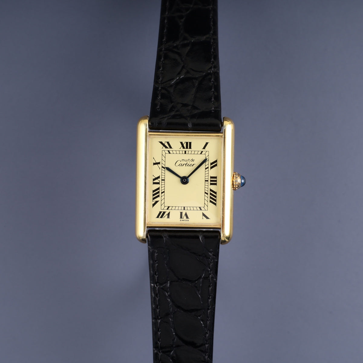 Cartier Must Tank LM 590005 Quartz Cal.690 SV925 Leather Genuine Buckle (GP) Ivory Roman Dial Overhauled and Finished to Like New