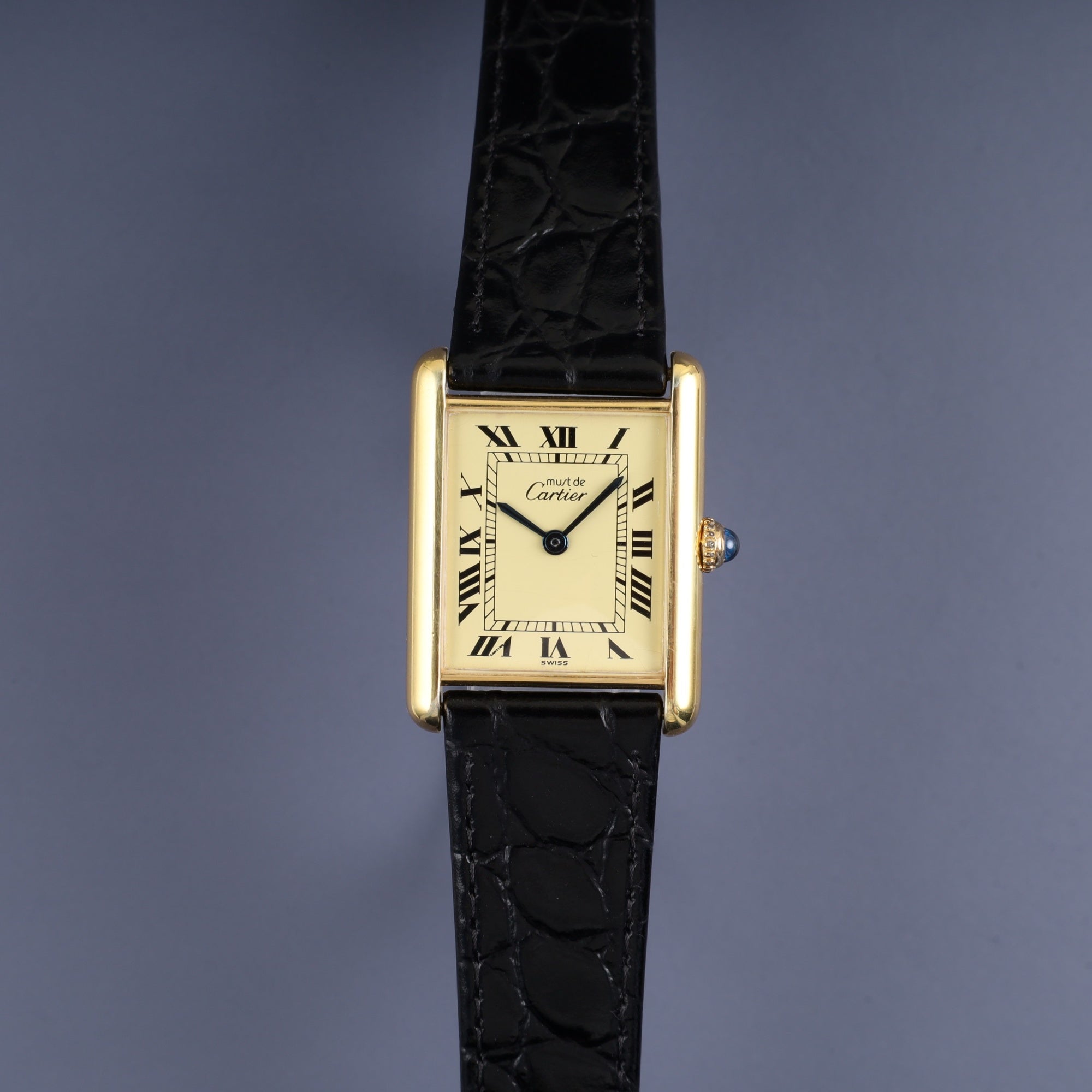 カルティエ マストタンク LM 590005 クォーツ Cal.690 SV925 革 純正尾錠(GP) アイボリーローマン文字盤 オーバーホール済み 新品仕上げ済み