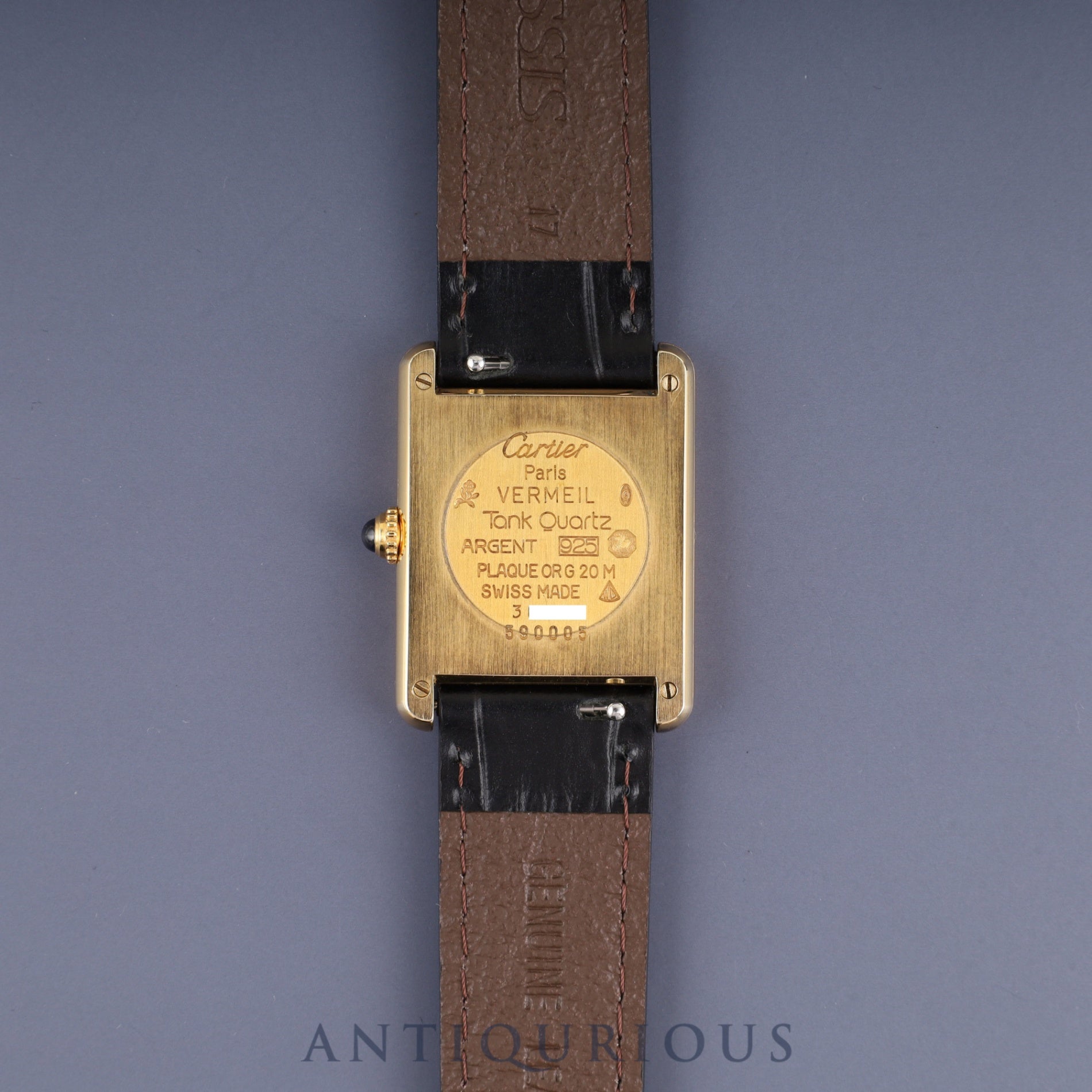 Cartier Must Tank LM 590005 Quartz Caliber 90 SV925 Leather Strap with Genuine GP Buckle Ivory Roman Dial Box and Booklet Overhauled