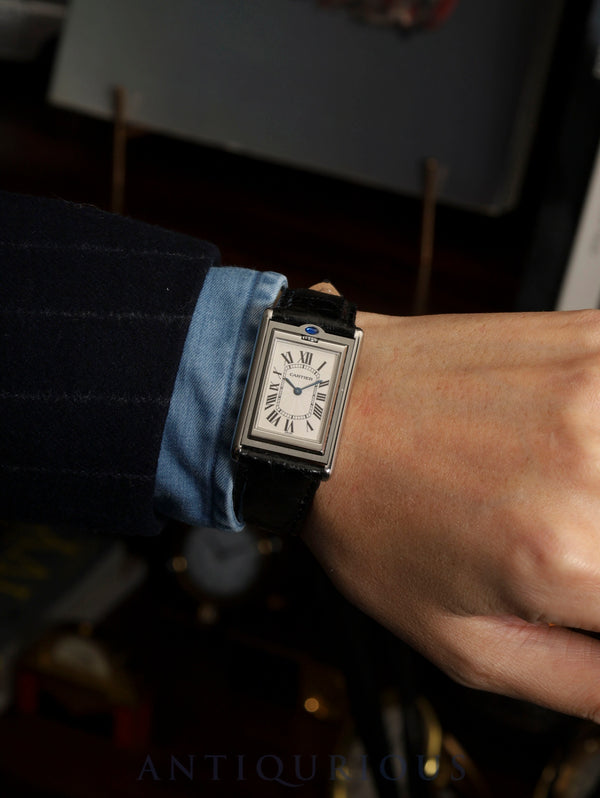 カルティエ タンク バスキュラント LM W1011358 / 2390 手巻き Cal.061 SS 革 純正ピンバックル(SS) ホワイトローマン文字盤 箱 保証書 オーバーホール済み