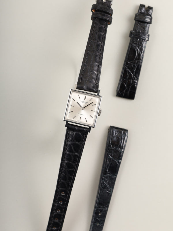 IWC Old Inter Square R2305 Automatic Cal.44 SS Leather Original Pin Buckle (SS) Silver Dial Overhauled