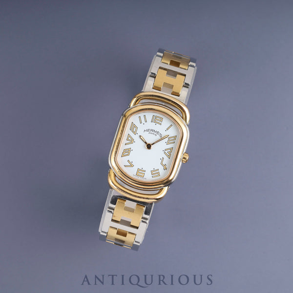 エルメス ラリー RA1.240 クォーツ Cal.976.001 SS/GP SS/GP ホワイト文字盤 箱 保証書(無記名)オーバーホール済み