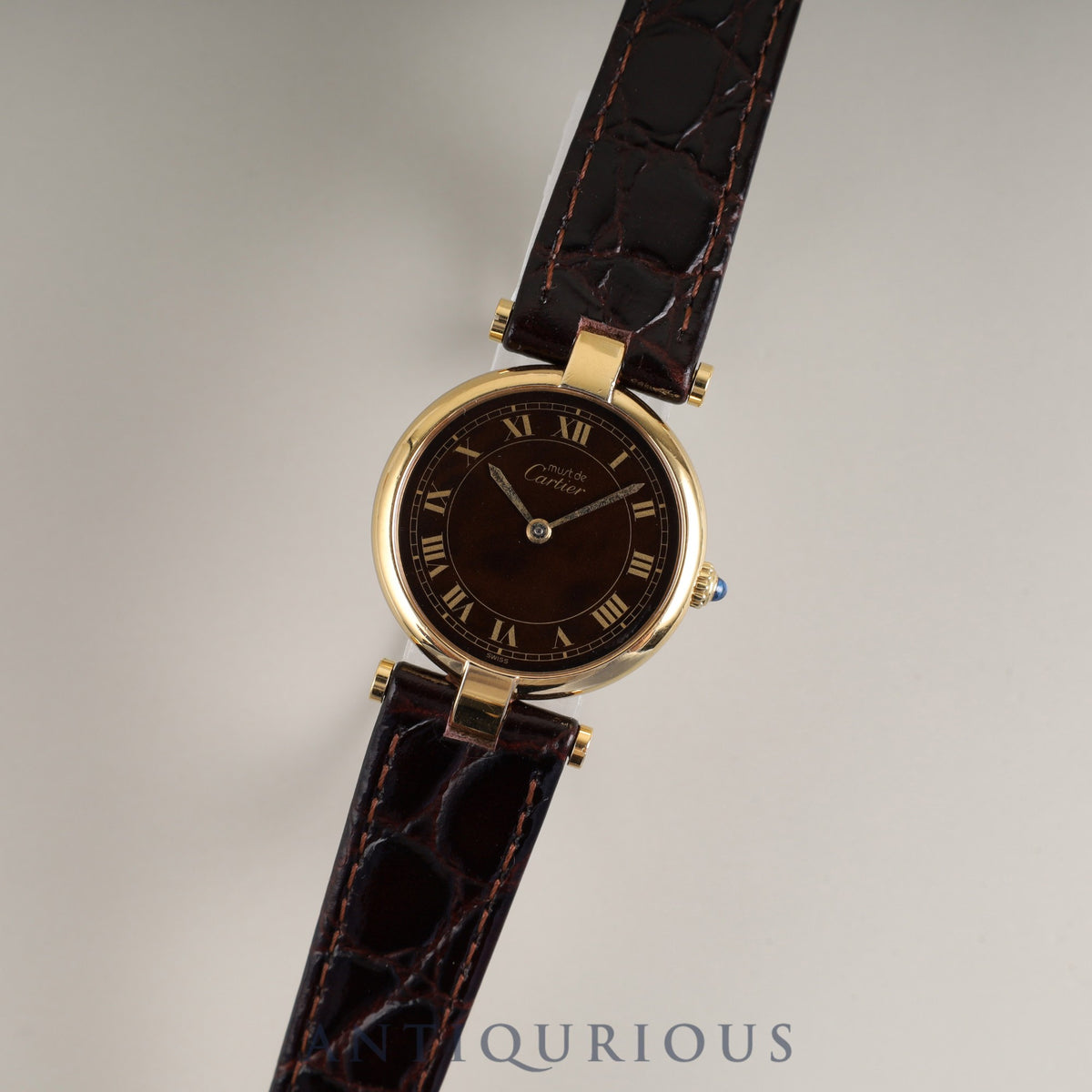 Cartier Must Vendôme VLC SM Quartz Cal.81 SV925 Leather Strap Genuine GP Buckle Mahogany Dial (Cracked) Overhauled