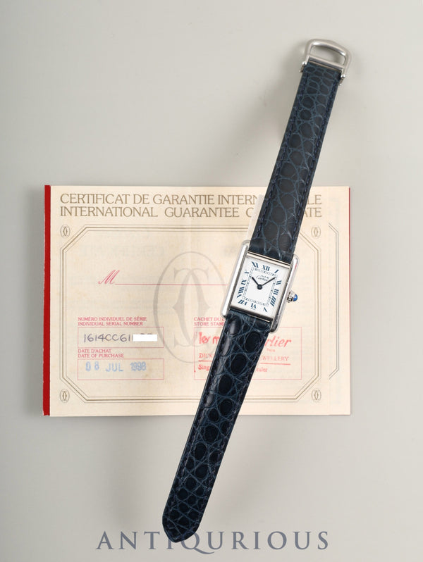 Cartier Must Tank SM 1614 Quartz Cal. 057 SV925 Leather Strap with Genuine D-Buckle (SS) White Roman Dial Warranty (1998) Overhauled