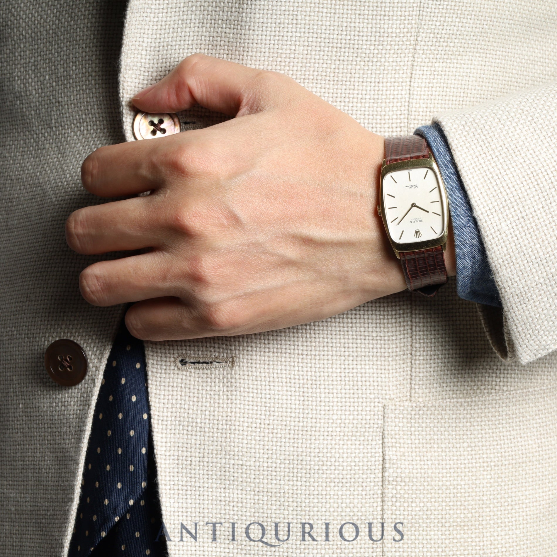 Rolex Cellini 4136 Manual winding Cal.1601 750 Leather Genuine buckle (GP) Silver dial No. 43 (1975) Overhauled