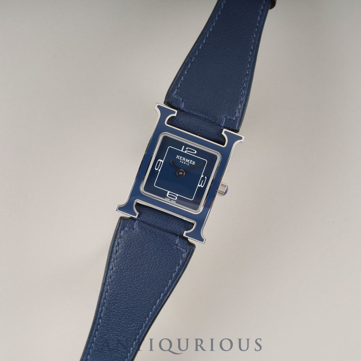 エルメス Hウォッチ HH1.222 クォーツ Cal.901.001 SS 純正革ベルト(C刻印:2018年) 純正ピンバックル(SS) ブルー文字盤 オーバーホール済み