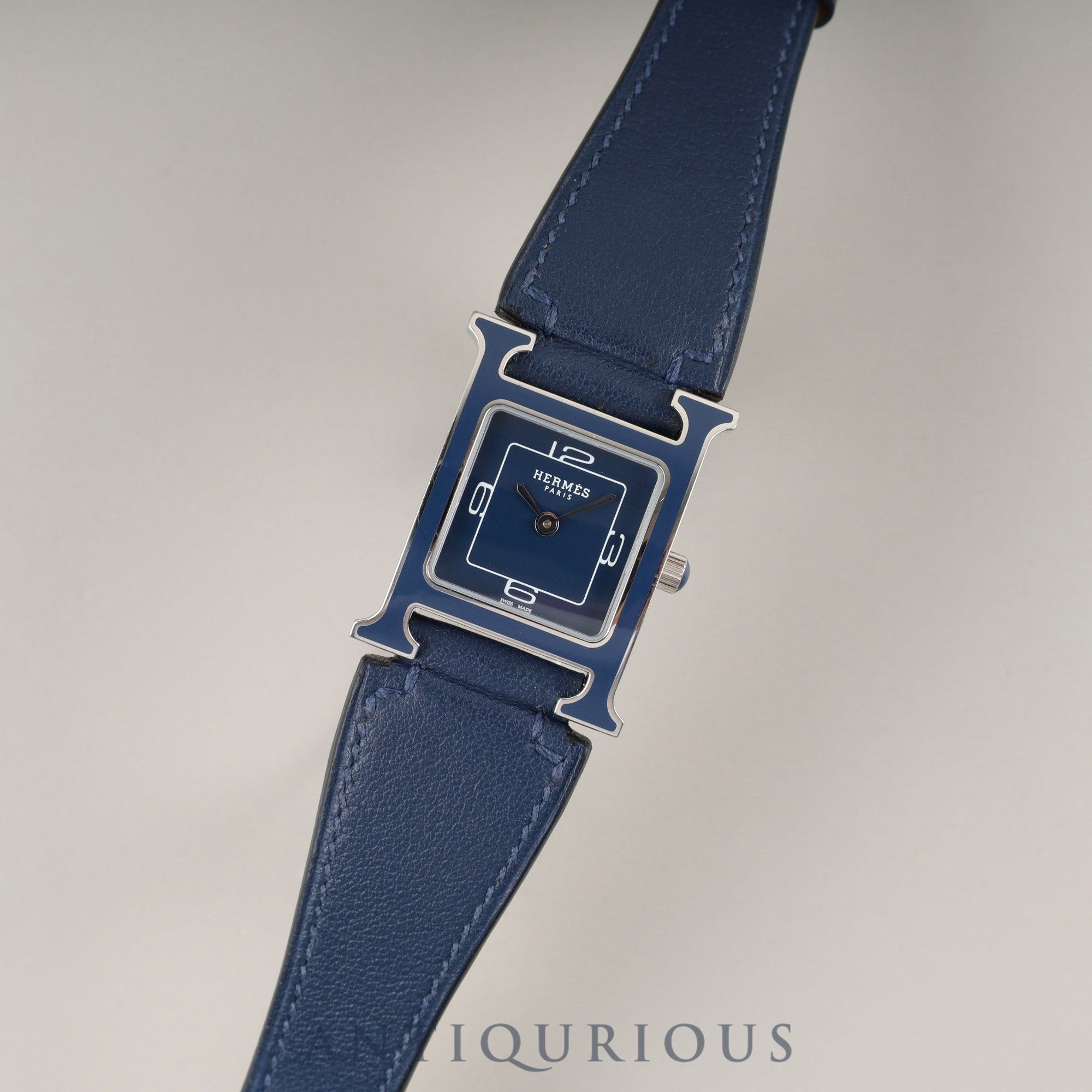 エルメス Hウォッチ HH1.222 クォーツ Cal.901.001 SS 純正革ベルト(C刻印:2018年) 純正尾錠(SS) ブルー文字盤 オーバーホール済み