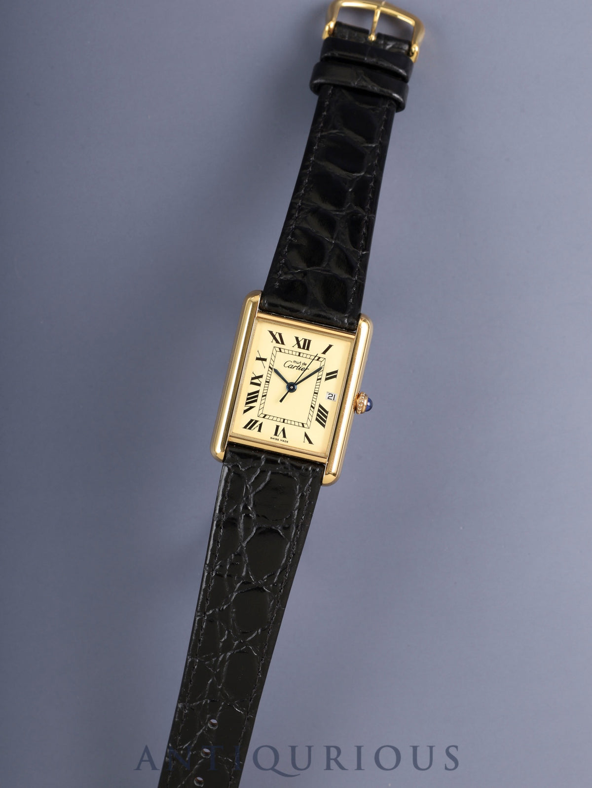 Cartier Must Tank GM (XL) 2413 Quartz Caliber 687 SV925 Leather Strap with Genuine GP Buckle, Ivory Roman Dial (SWISS MADE Marking), Overhauled
