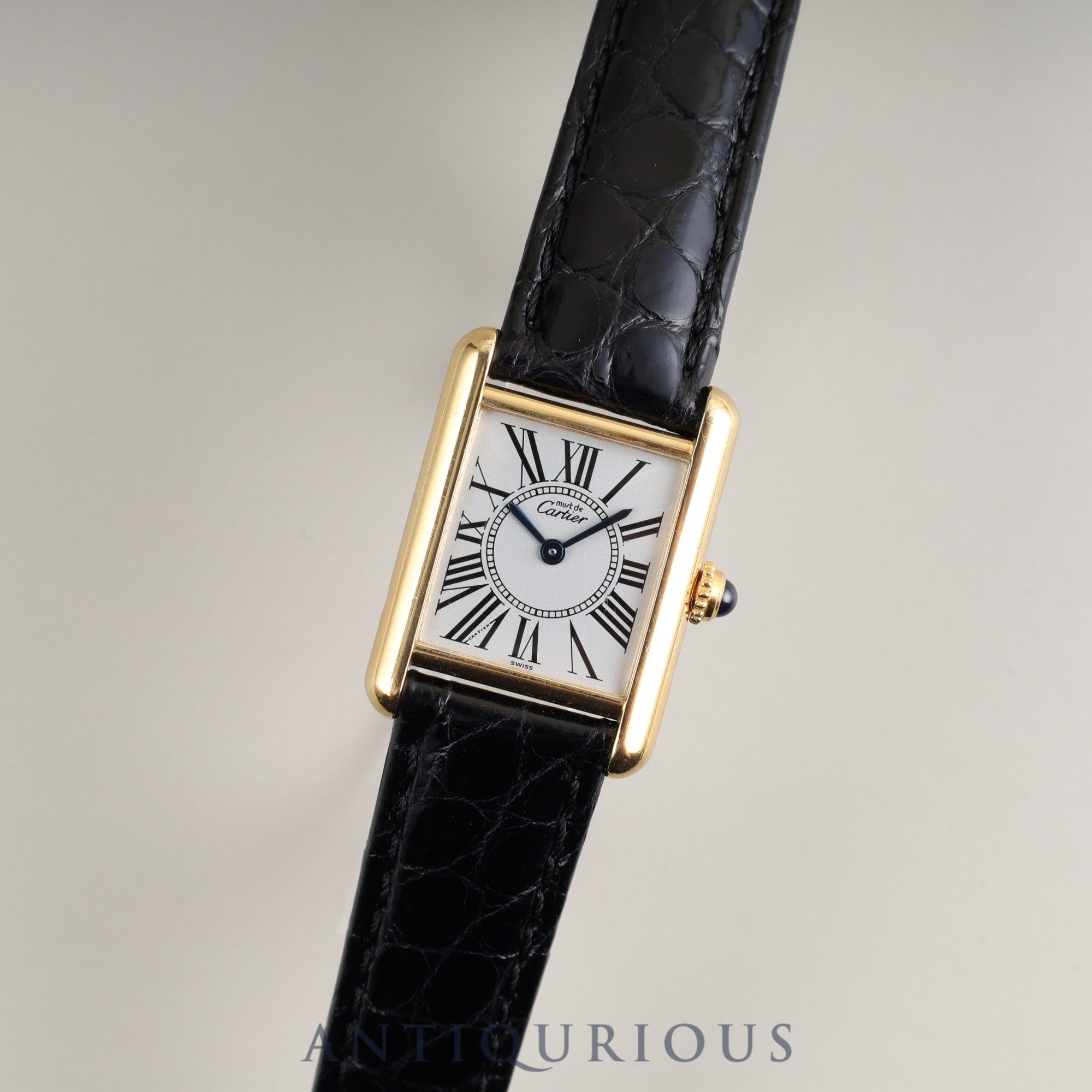 Cartier Must Tank SM 5057001 Quartz SV925 Leather Genuine D-buckle (GP) Opalan dial Overhauled