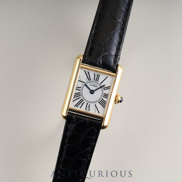 Cartier Must Tank SM 5057001 Quartz SV925 Leather Genuine D-buckle (GP) Opalan dial Overhauled